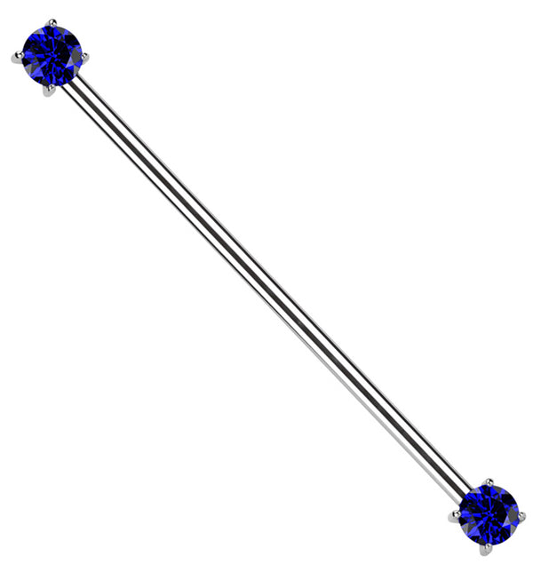 Prong Blue CZ Threadless Titanium Industrial Barbell