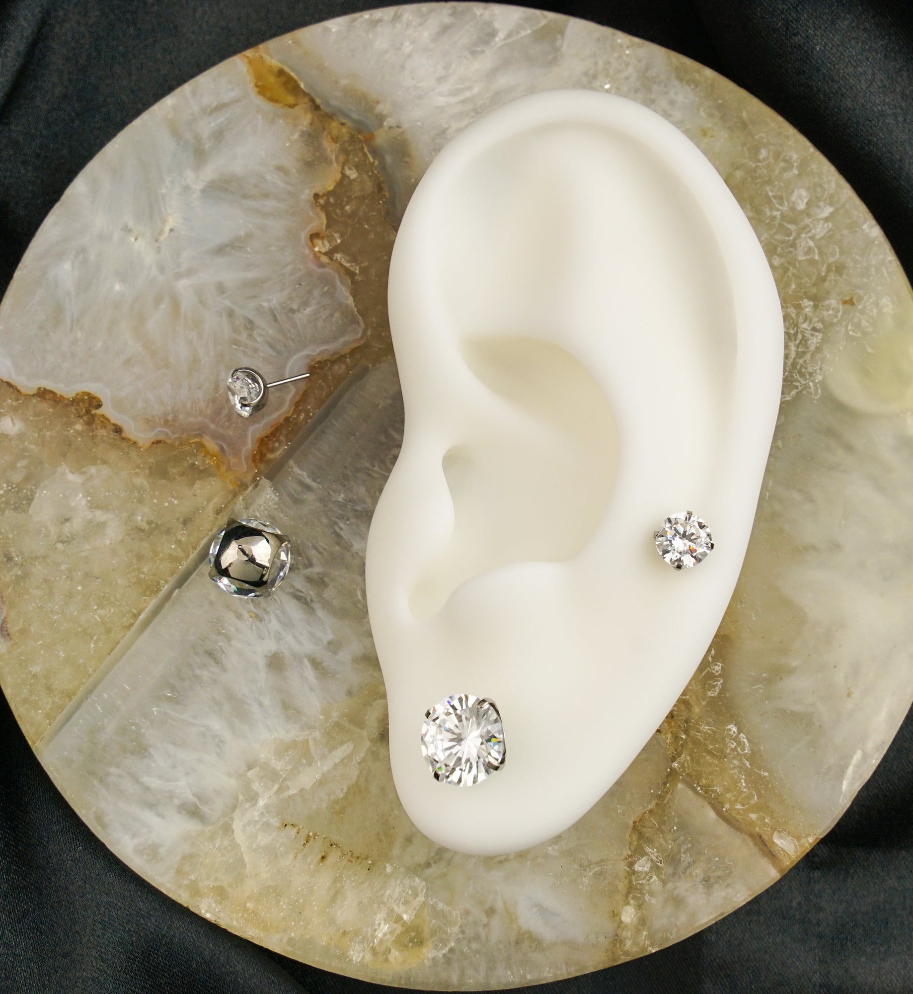 Prong Clear CZ Flat Base Threadless Titanium Top