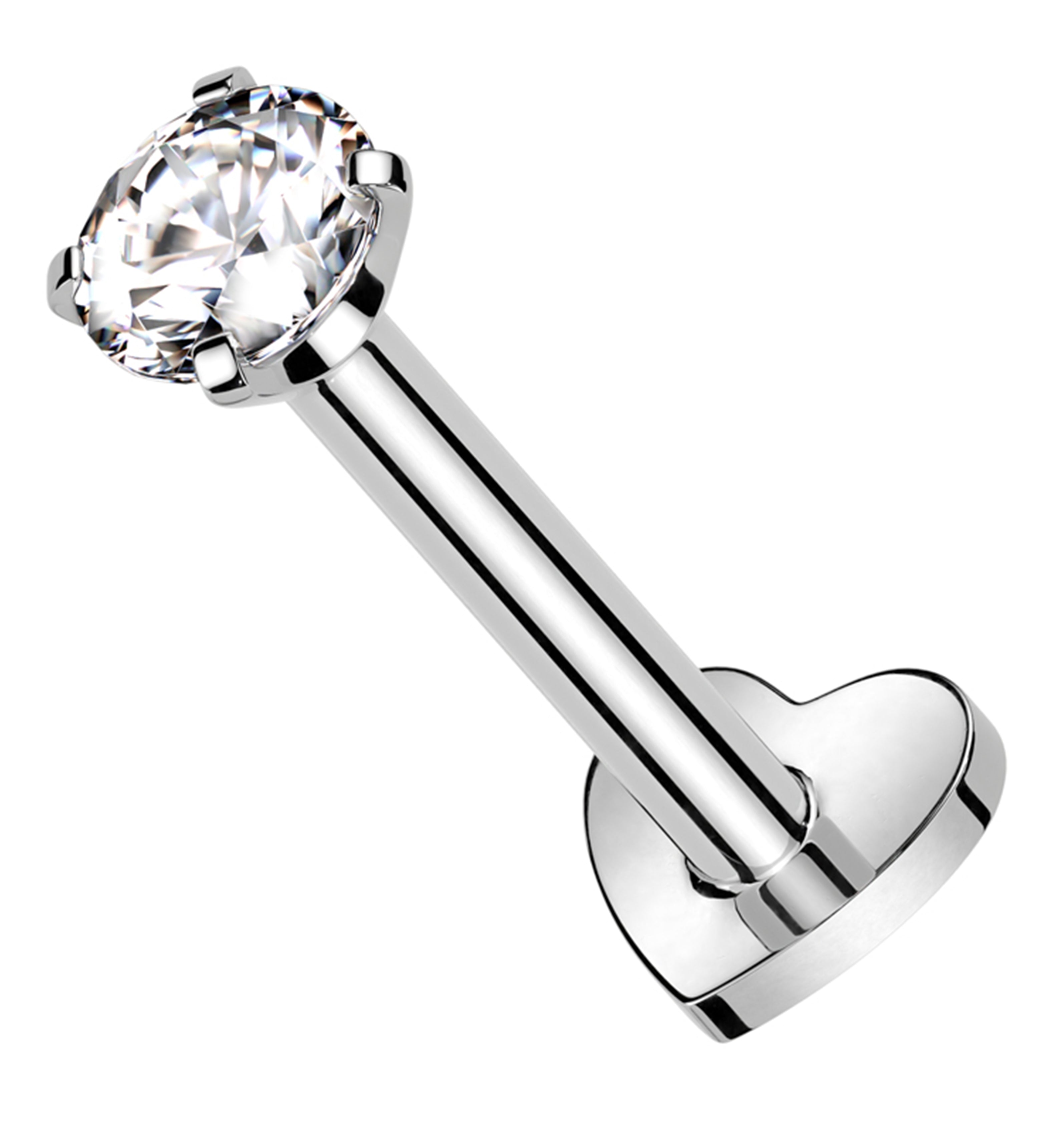 Prong Clear CZ Internally Threaded Titanium Heart Disk Labret