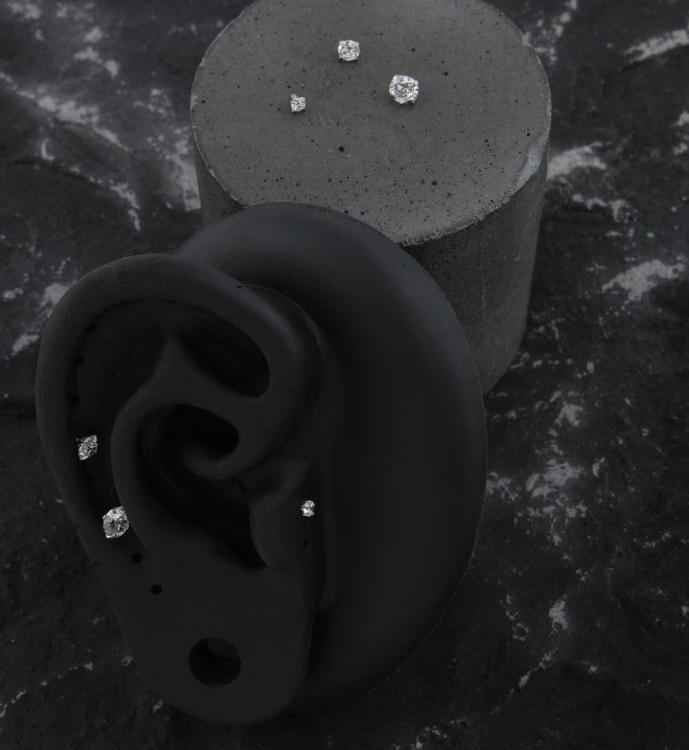 Prong Clear CZ Stainless Steel Internally Threaded Top