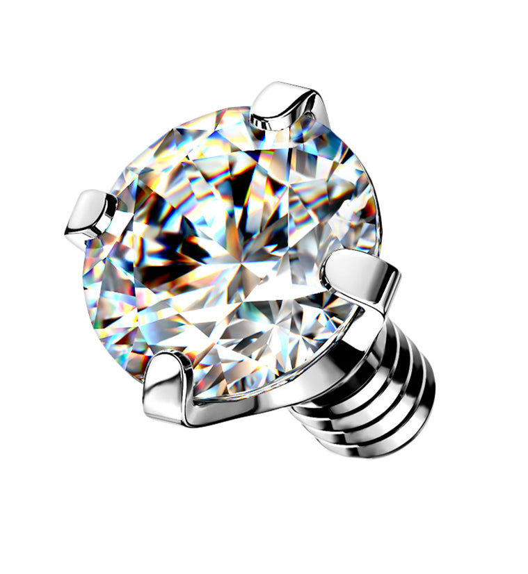 Prong Clear CZ Stainless Steel Internally Threaded Top