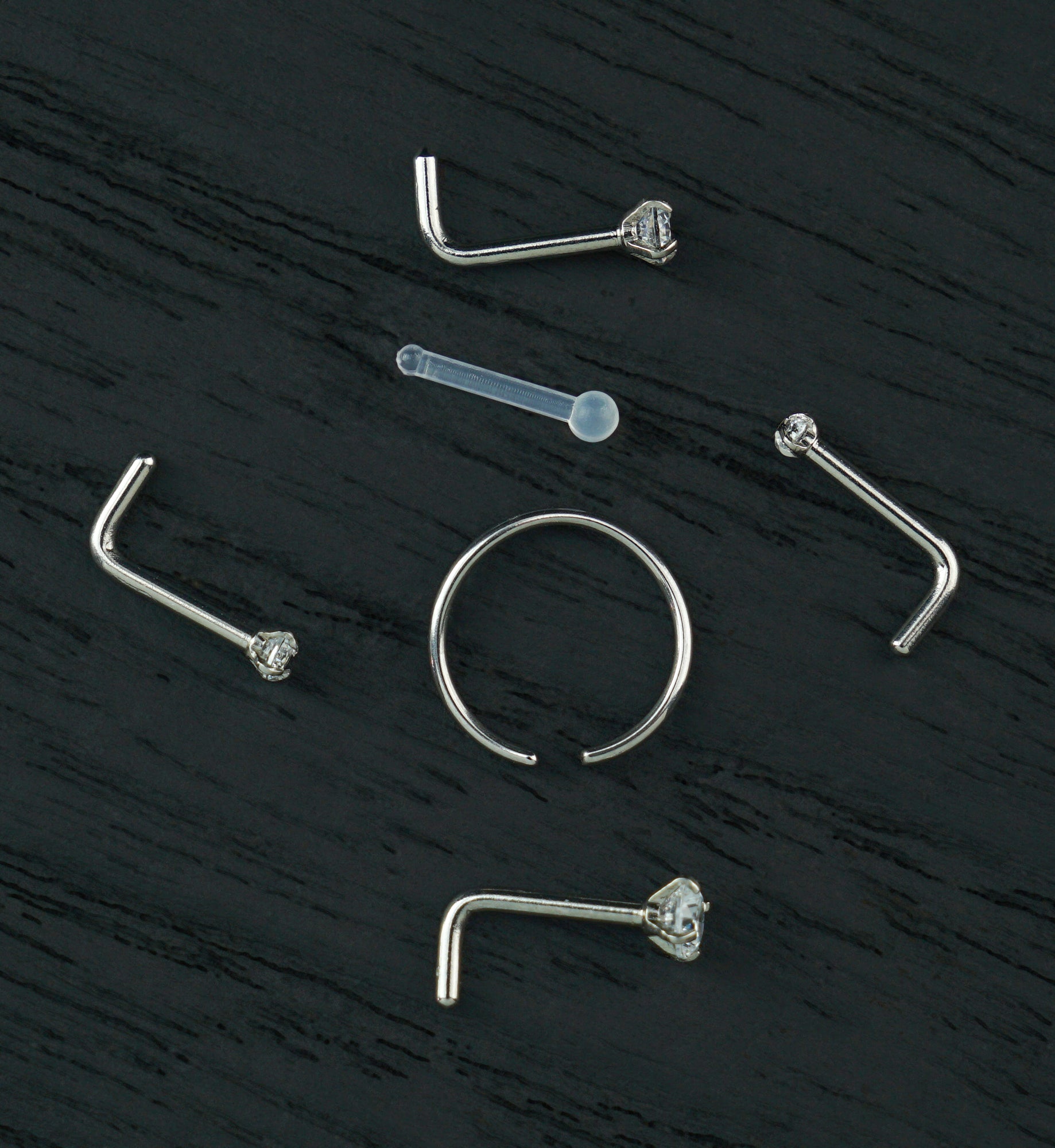 Prong Clear CZ Stainless Steel L Bend/Stud/Hoop Variety Pack (6 Pack)