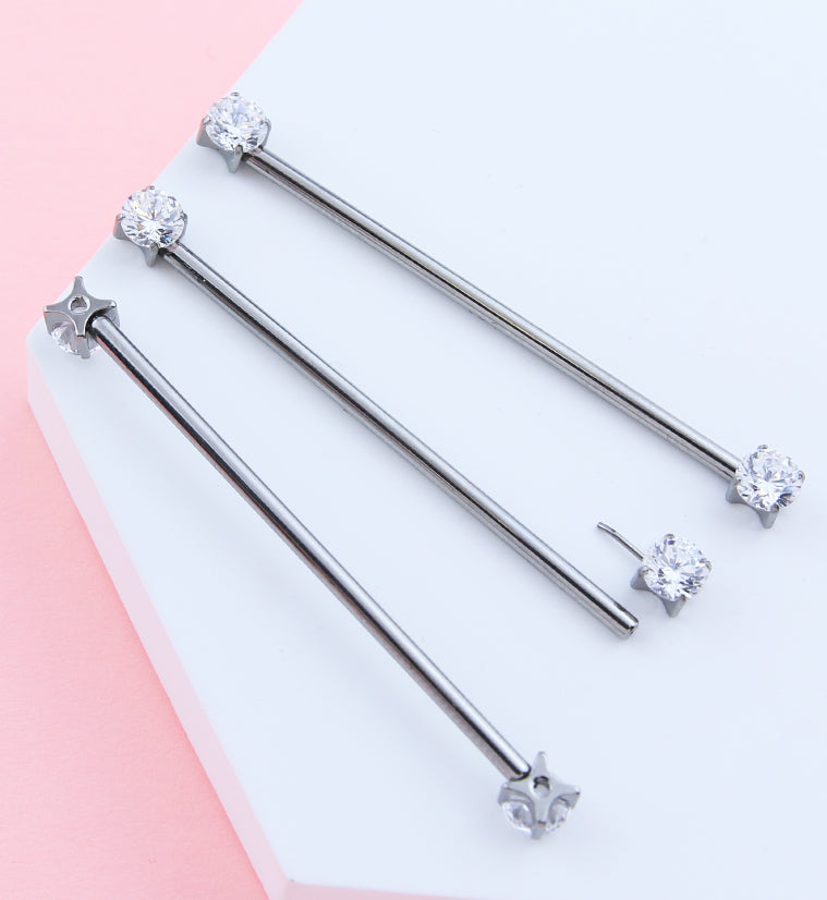 Prong Clear CZ Threadless Titanium Industrial Barbell