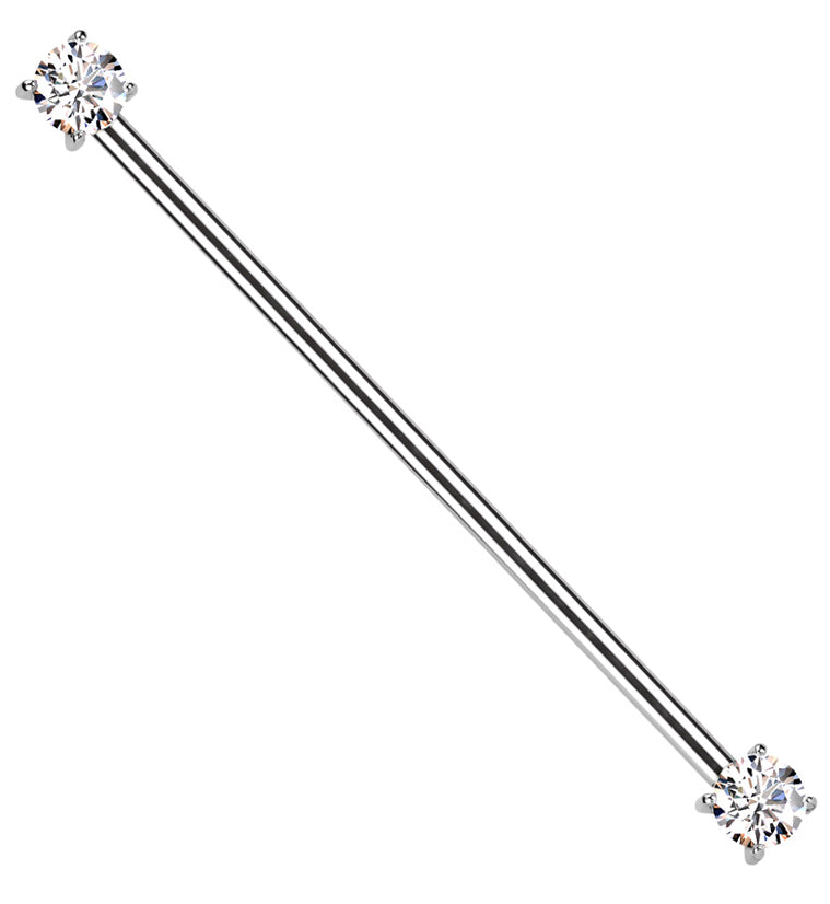 Prong Clear CZ Threadless Titanium Industrial Barbell