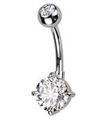 Prong Clear CZ Titanium Belly Button Ring