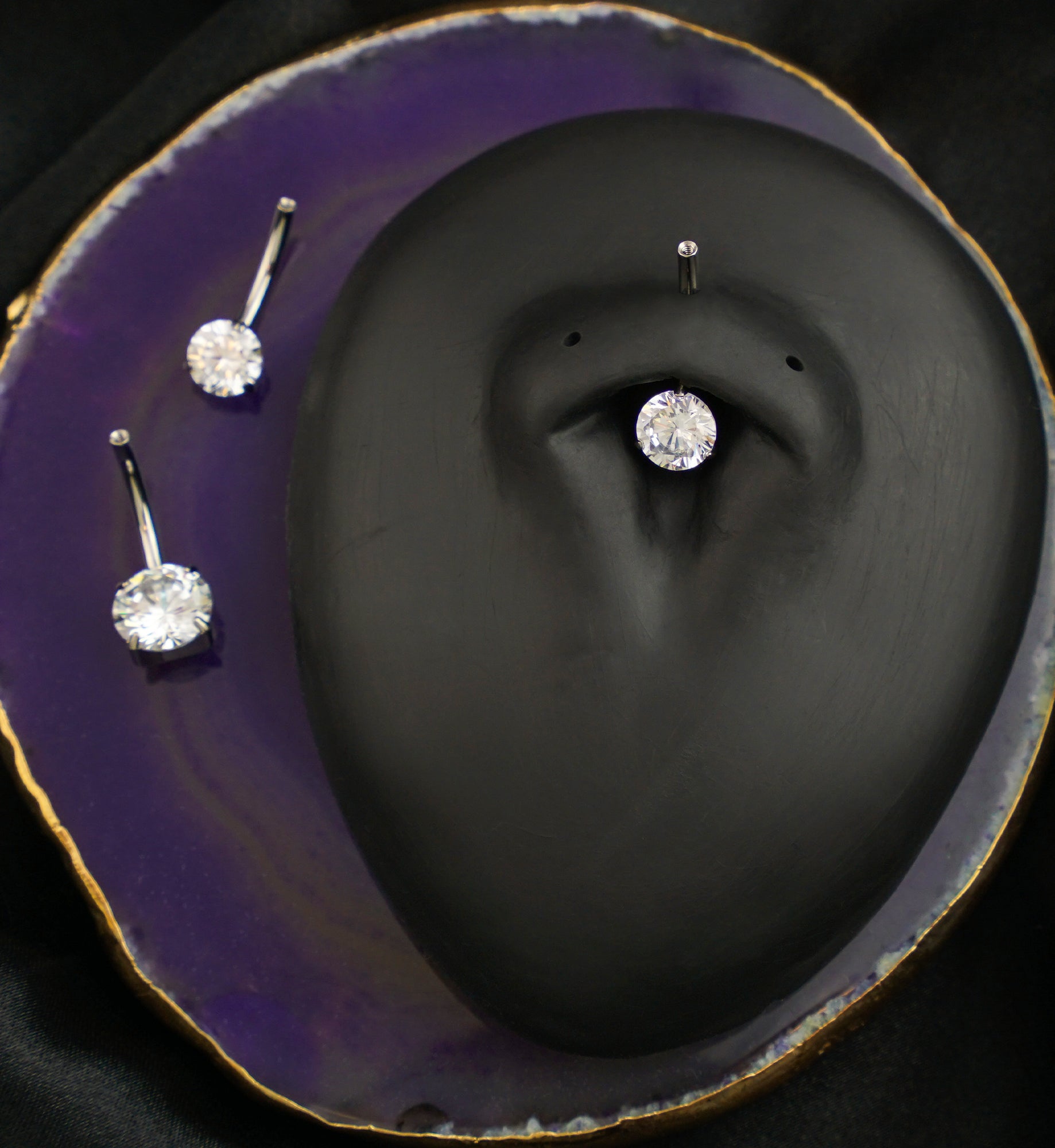 Prong Clear CZ Titanium Internally Threaded Belly Button Ring (No Top)