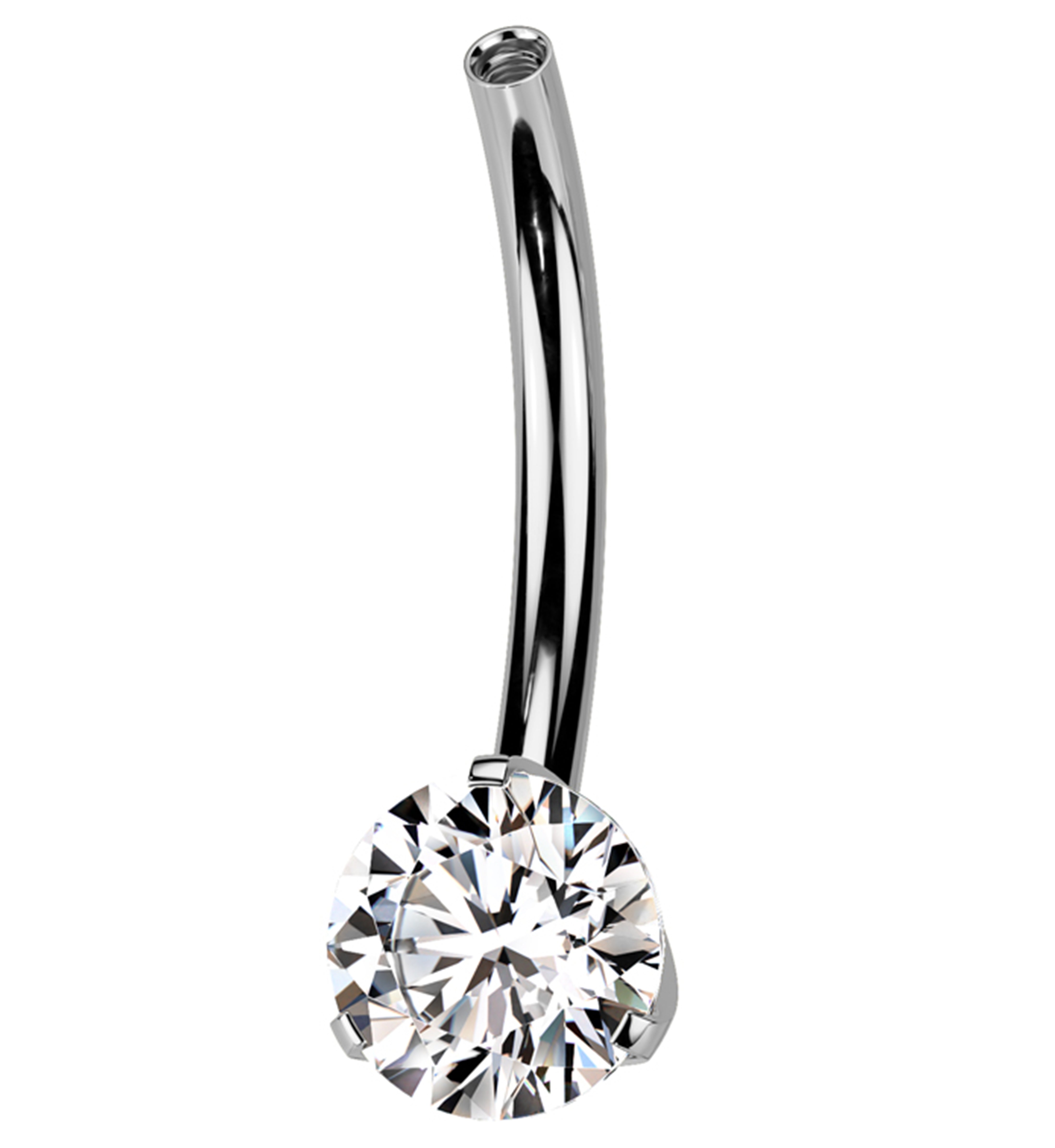 Prong Clear CZ Titanium Internally Threaded Belly Button Ring (No Top)