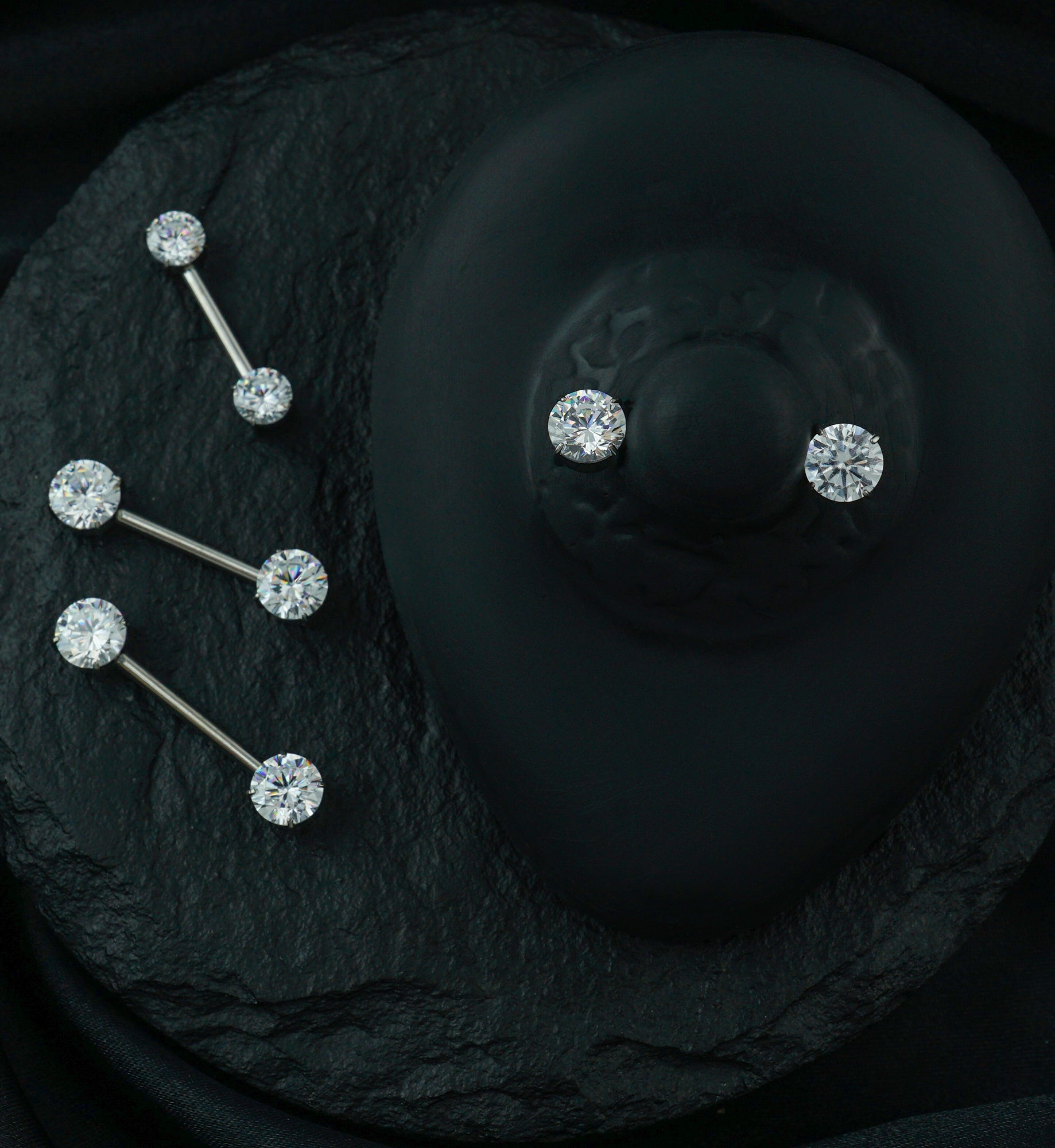 Prong Double Clear CZ Internally Threaded Titanium Nipple Barbell