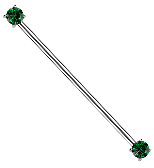 Prong Emerald CZ Threadless Titanium Industrial Barbell