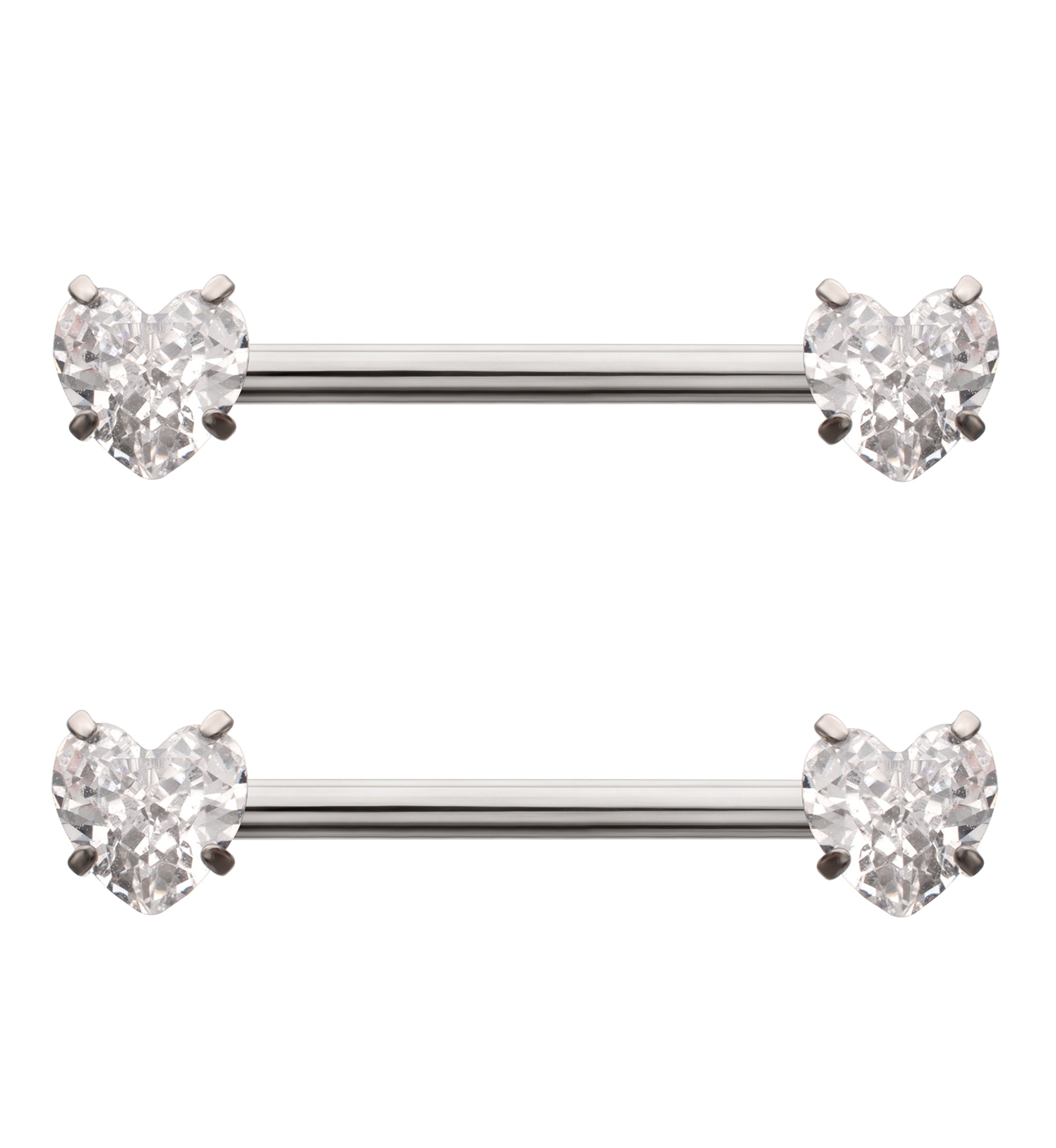Prong Heart Clear CZ Internally Threaded Titanium Nipple Barbell