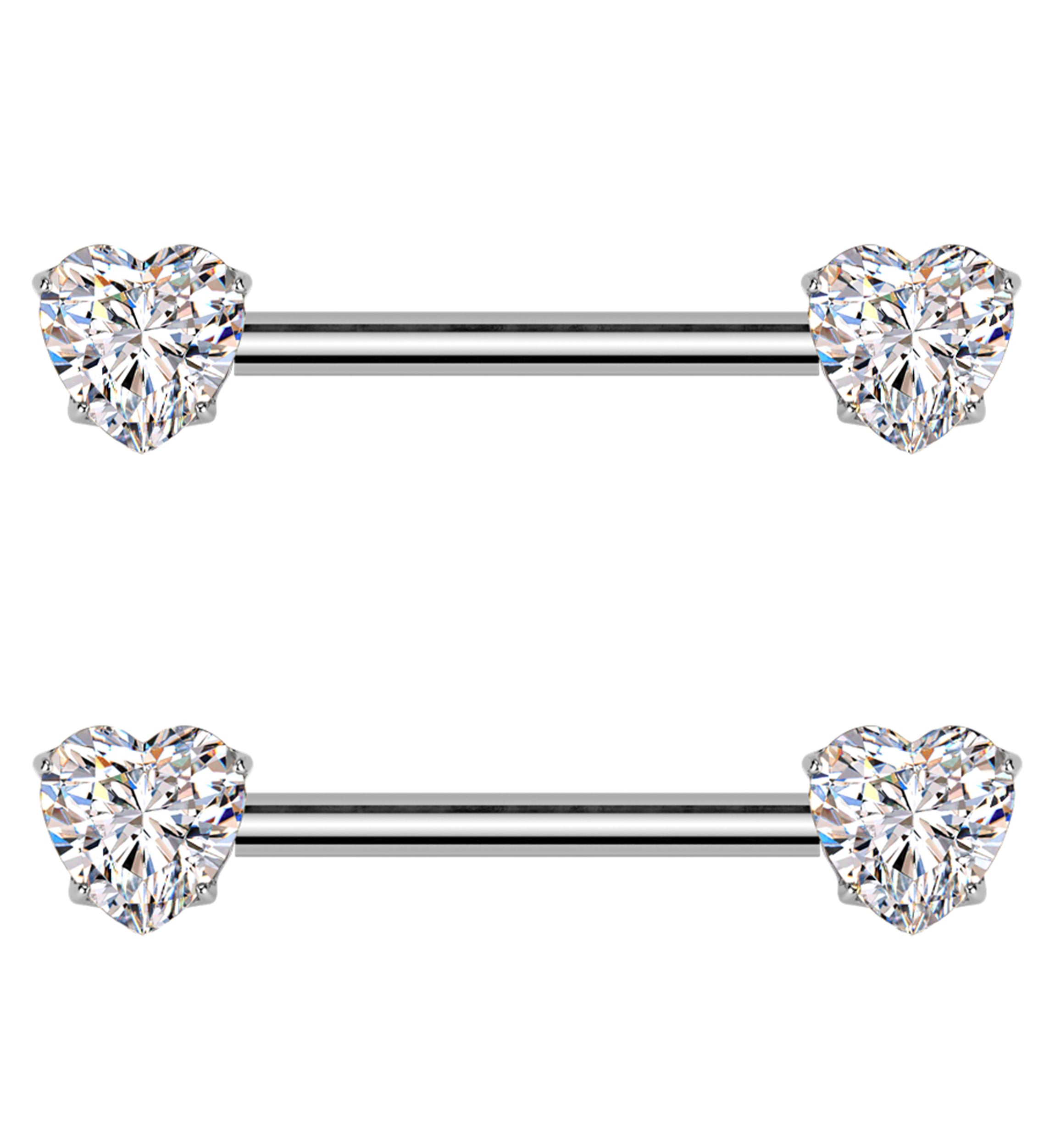Prong Heart Clear CZ Threadless Titanium Nipple Barbell