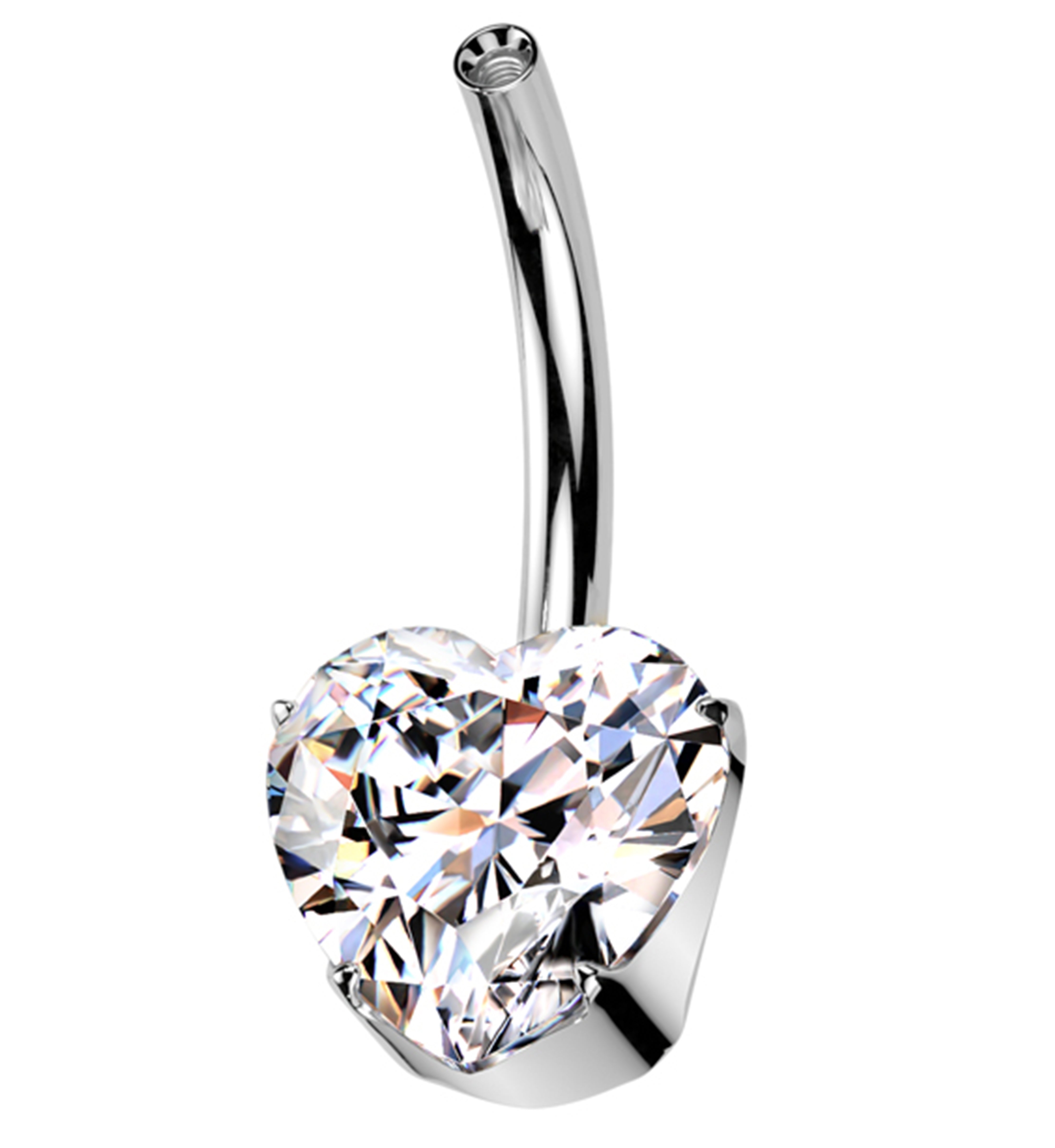 Prong Heart Clear CZ Titanium Internally Threaded Belly Button Ring (No Top)