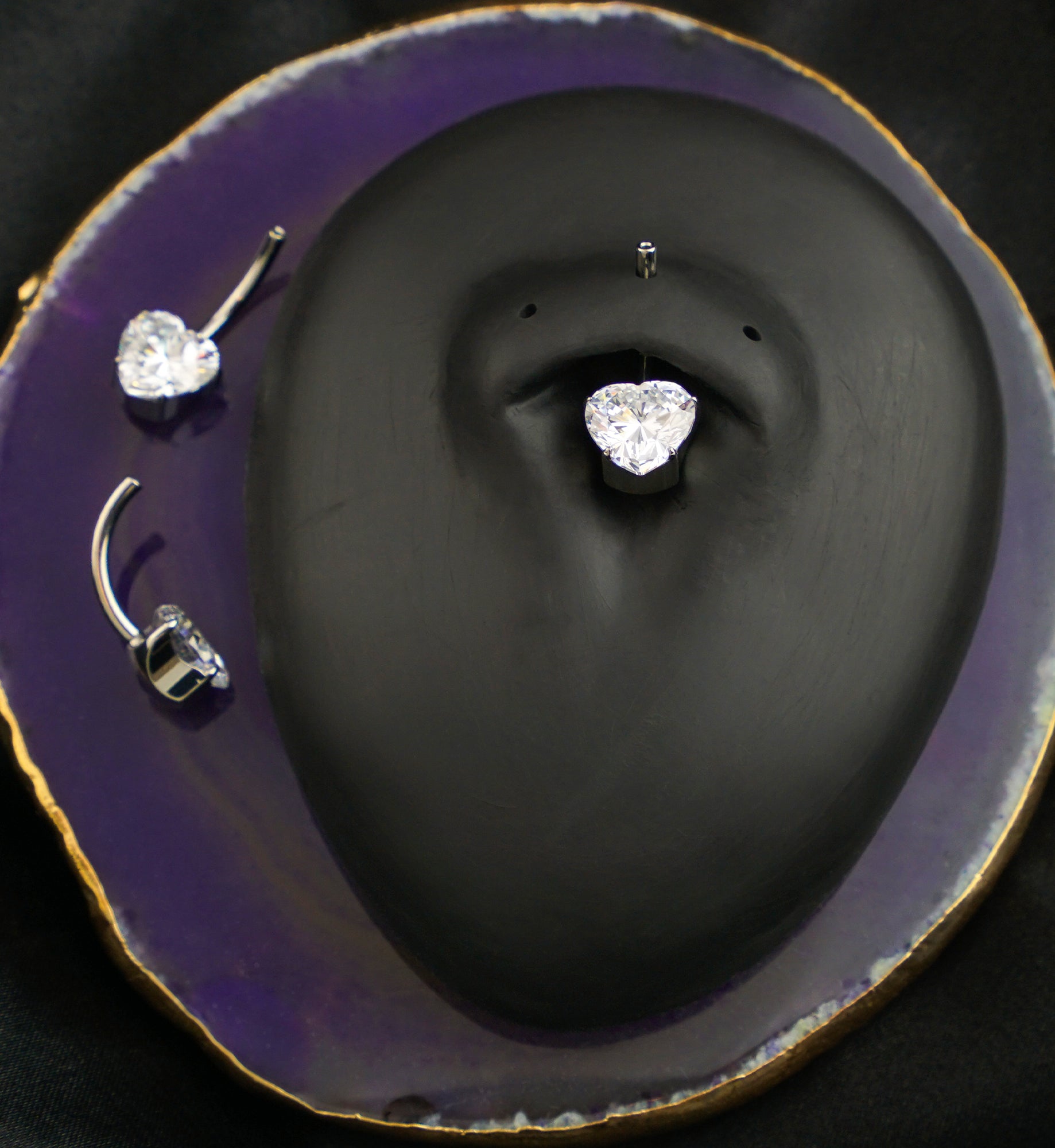 Prong Heart Clear CZ Titanium Internally Threaded Belly Button Ring (No Top)