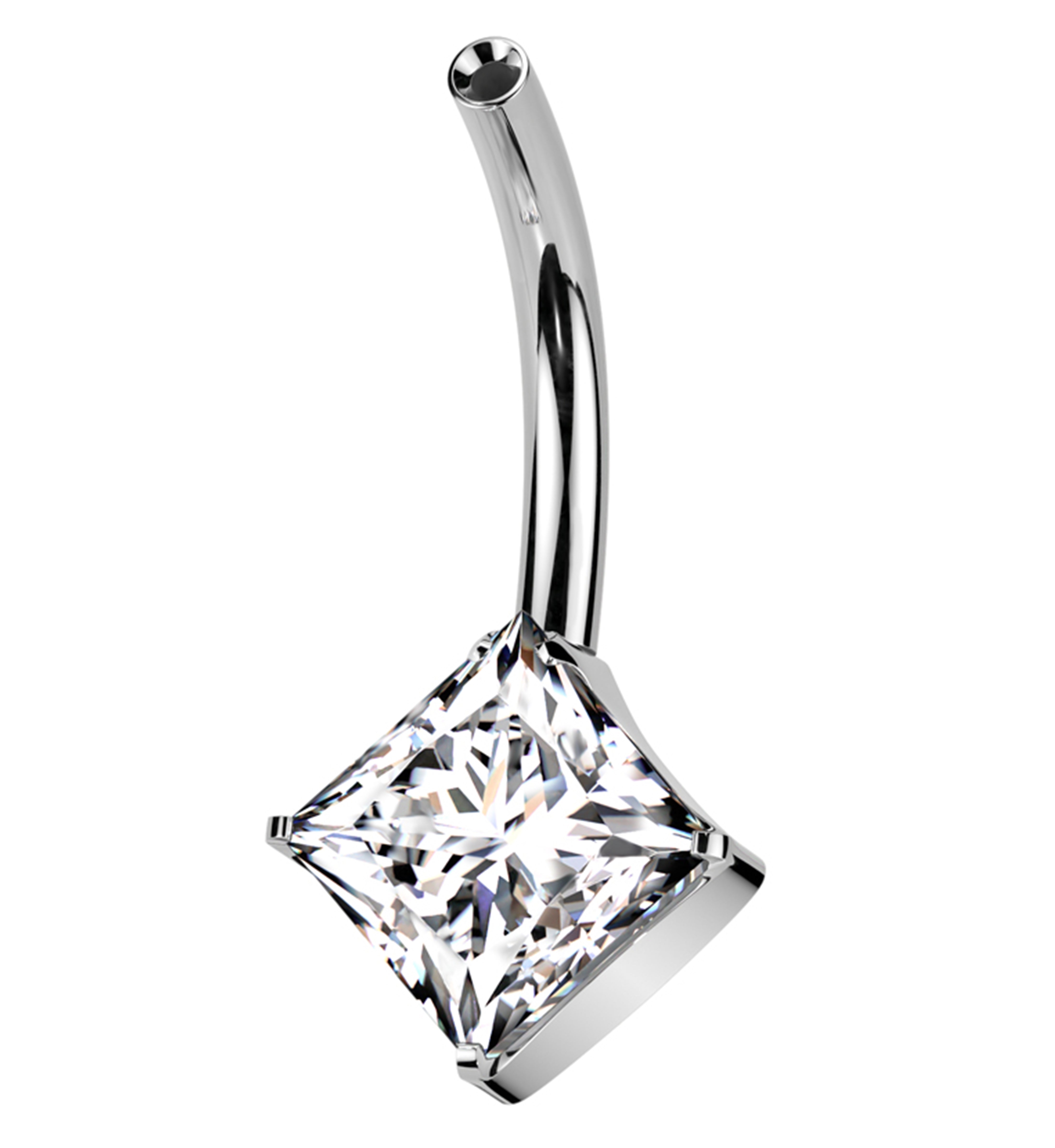 Prong Rhombus Clear CZ Titanium Threadless Belly Button Ring (No Top)