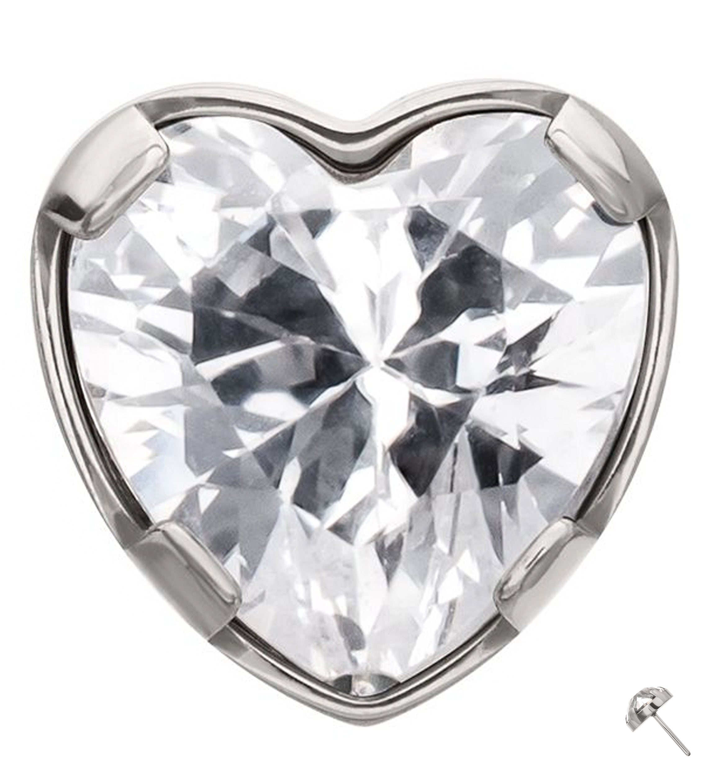 Prong Heart Clear CZ Titanium Threadless Top