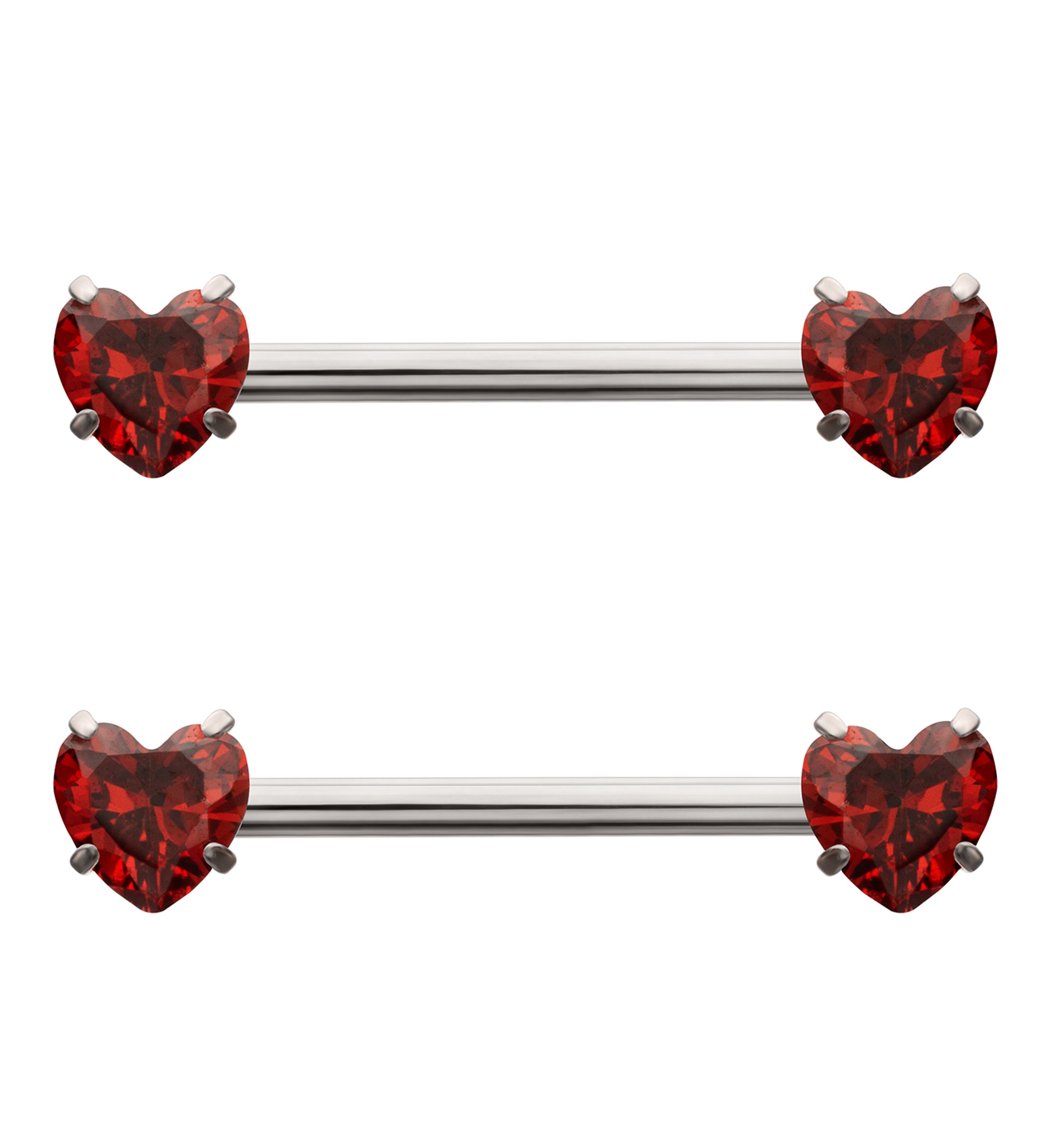 Prong Heart Garnet CZ Internally Threaded Titanium Nipple Barbell