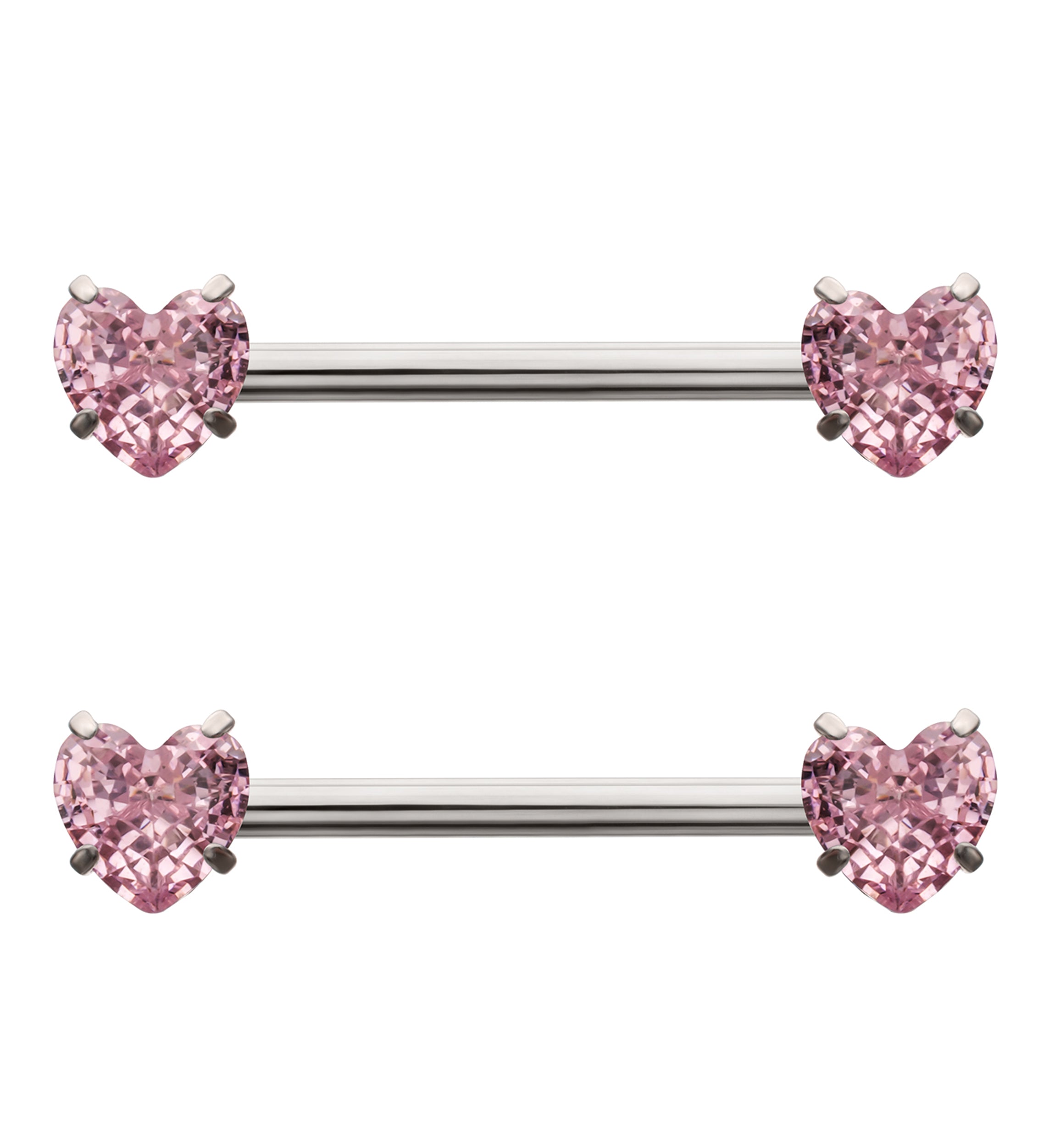 Prong Heart Pink CZ Internally Threaded Titanium Nipple Barbell