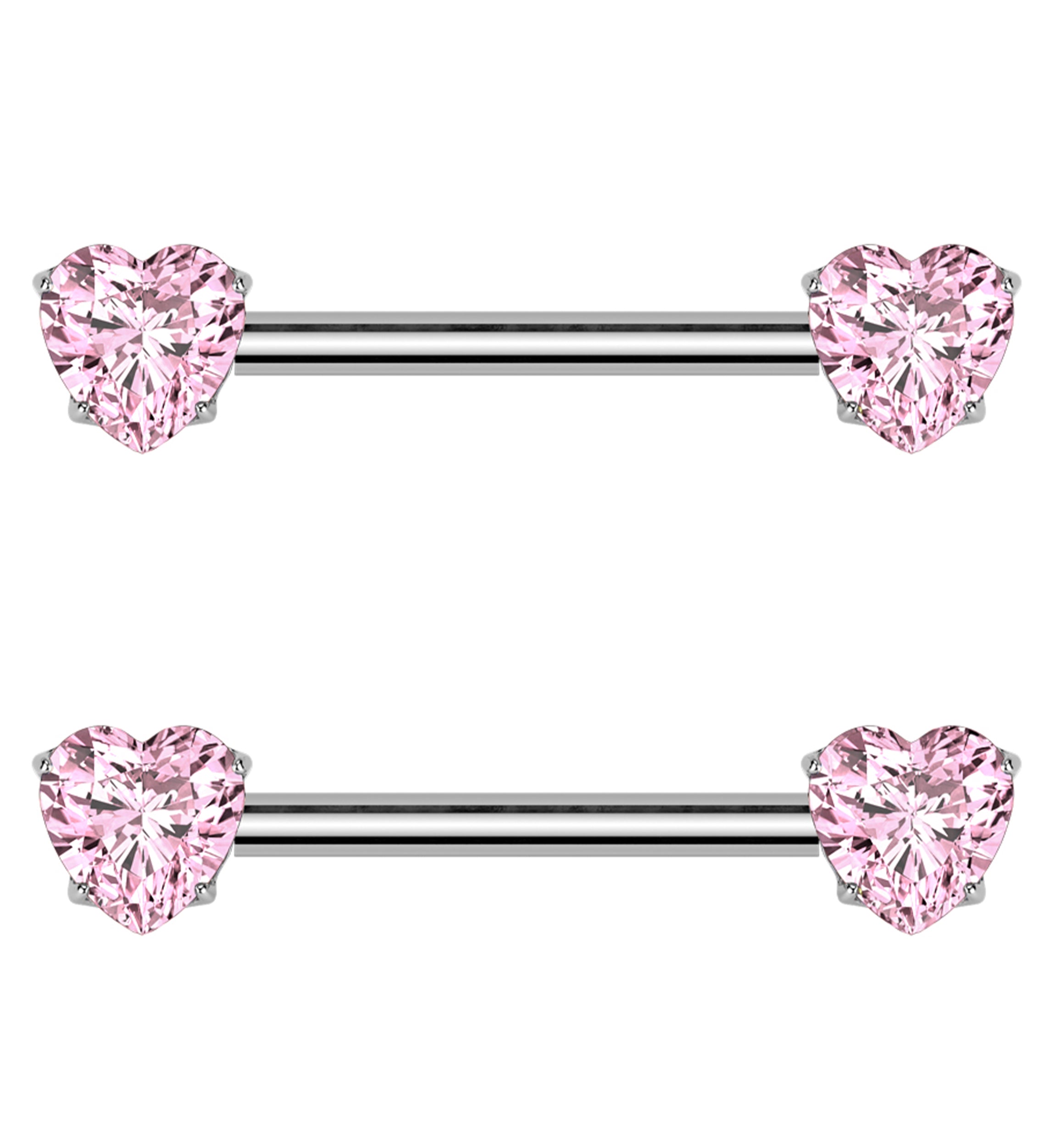 Prong Heart Pink CZ Threadless Titanium Nipple Barbell