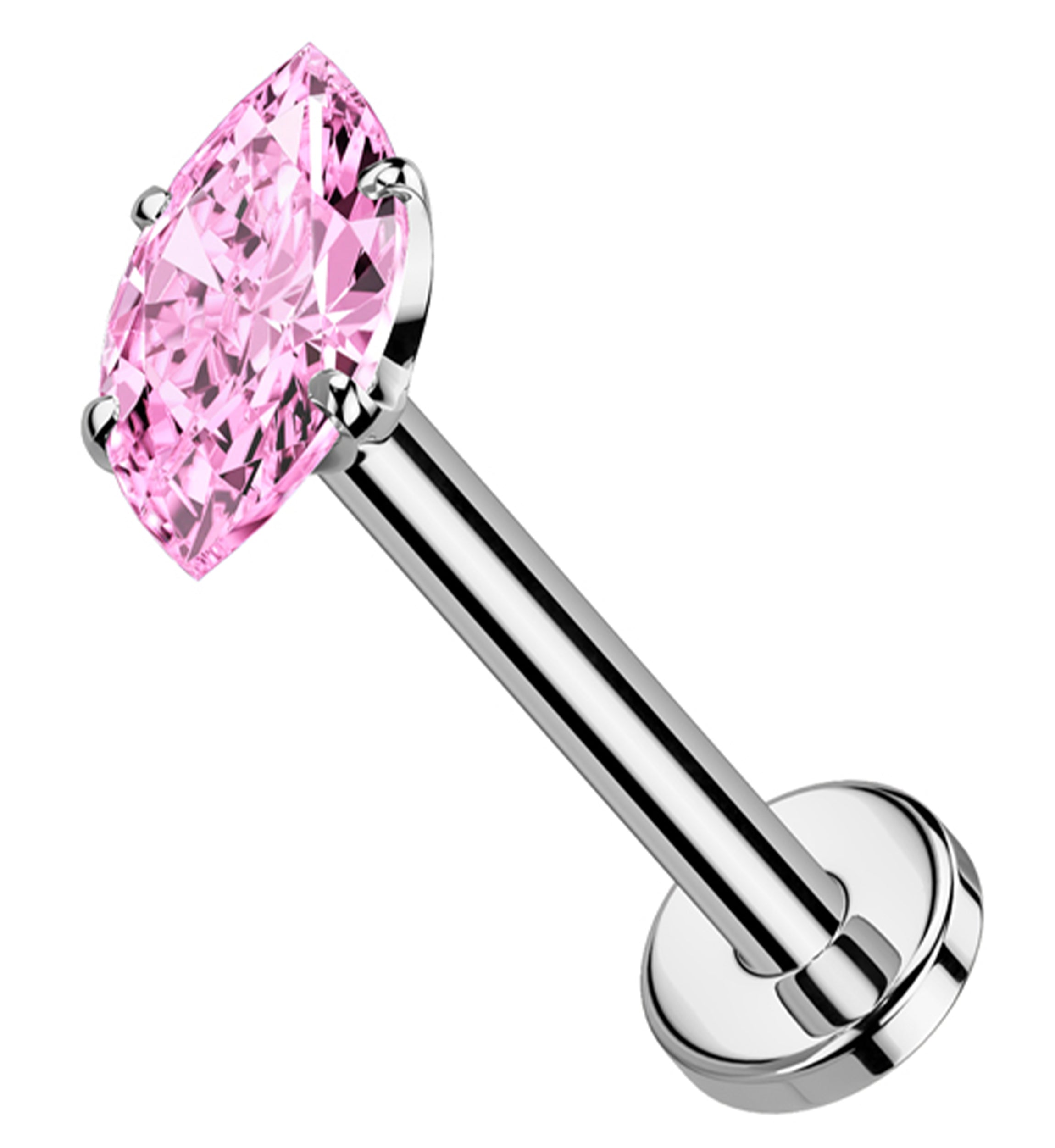 Prong Marquise Pink CZ Threadless Titanium Flat Disk Labret