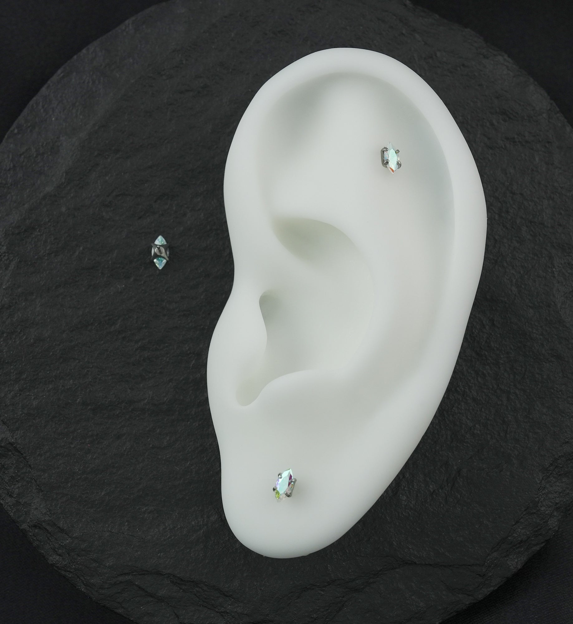 Prong Marquise Rainbow Aurora CZ Titanium Threadless Top