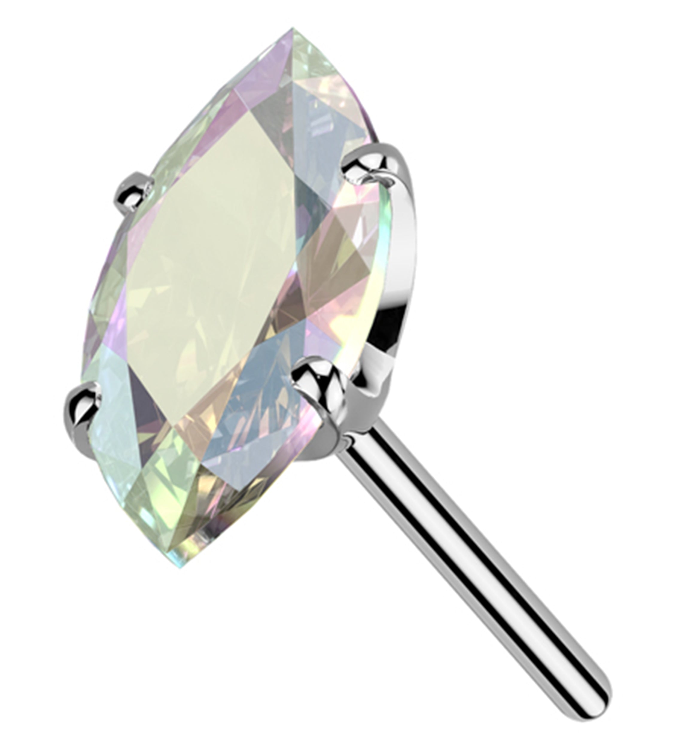 Prong Marquise Rainbow Aurora CZ Titanium Threadless Top