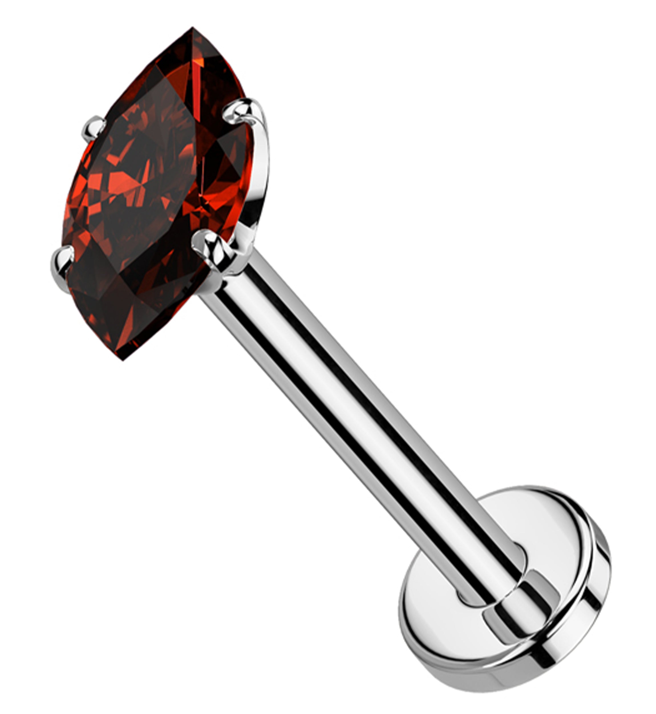 Prong Marquise Red CZ Threadless Titanium Flat Disk Labret