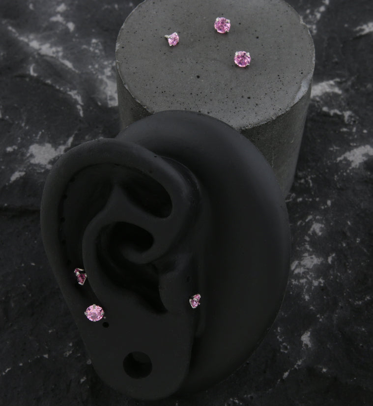 Prong Pink CZ Stainless Steel Internally Threaded Top