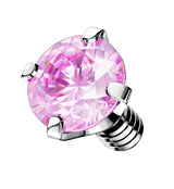 Prong Pink CZ Stainless Steel Internally Threaded Top
