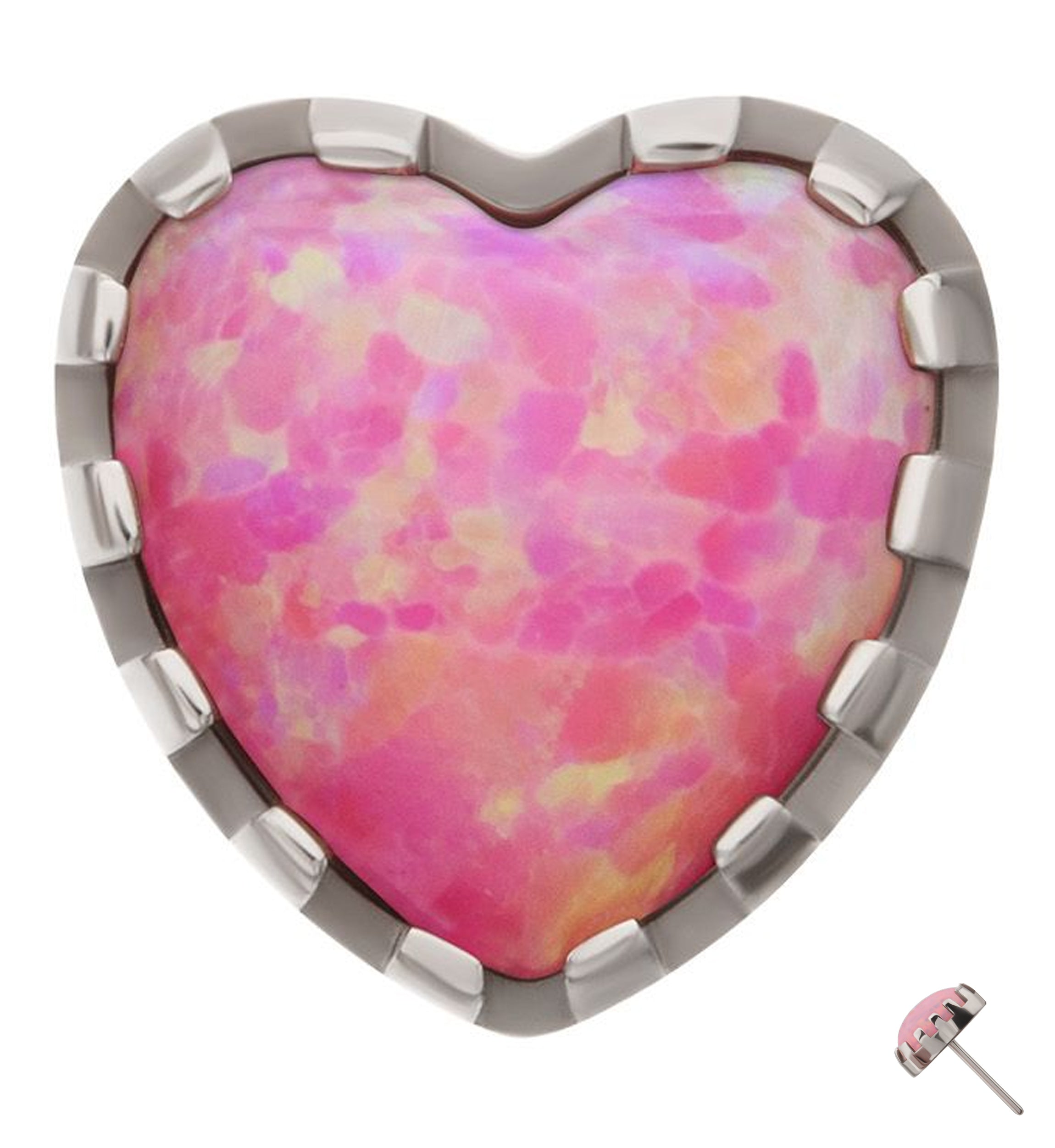 Prong Pink Opalite Heart Titanium Threadless Top