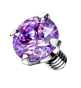 Prong Purple CZ Stainless Steel Internally Threaded Top