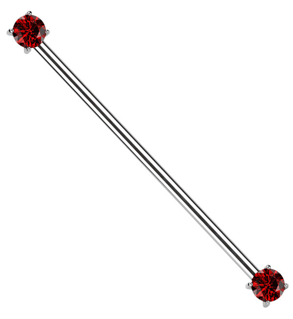 Prong Red CZ Threadless Titanium Industrial Barbell