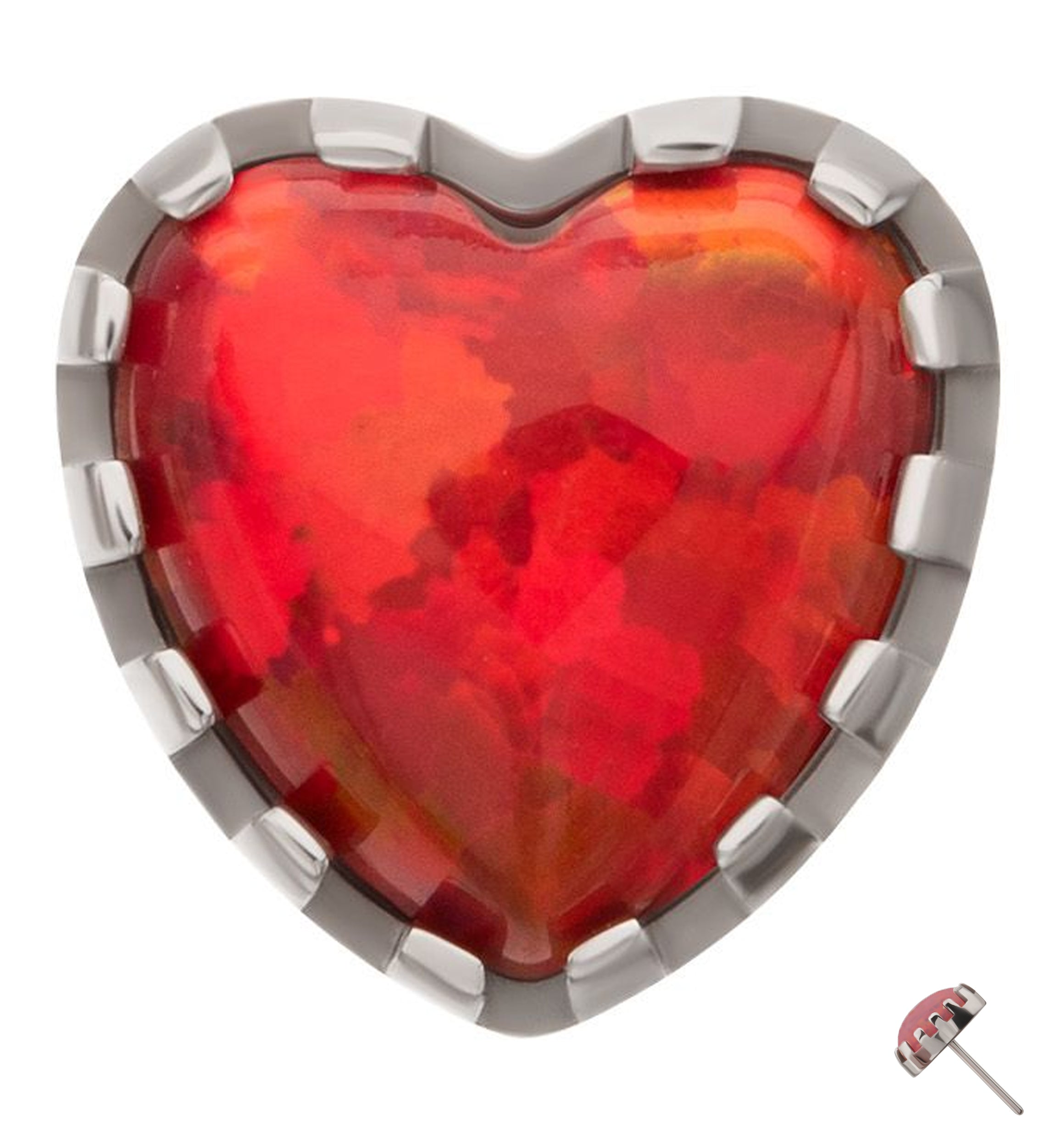 Prong Red Opalite Heart Titanium Threadless Top
