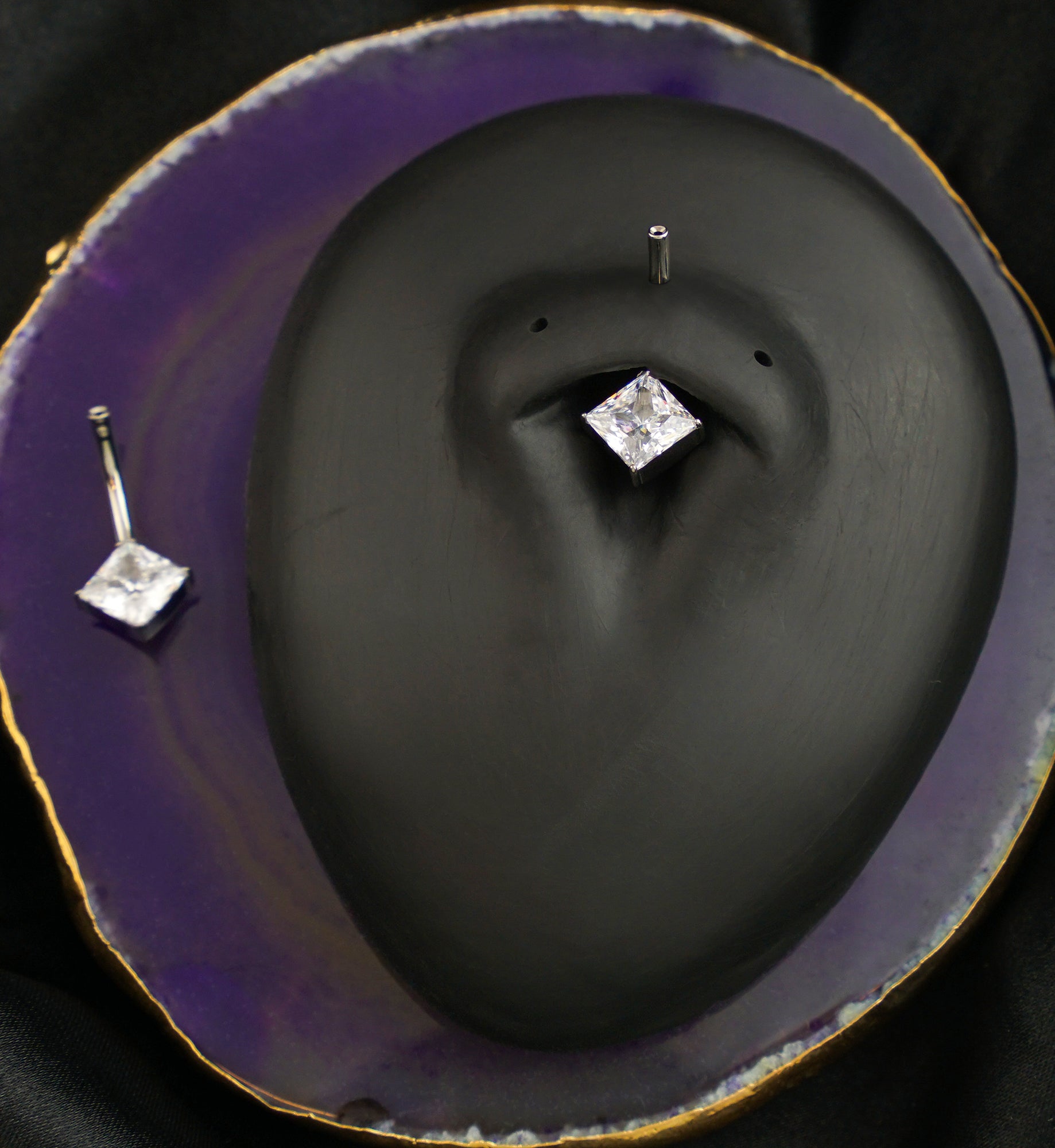 Prong Rhombus Clear CZ Titanium Threadless Belly Button Ring (No Top)