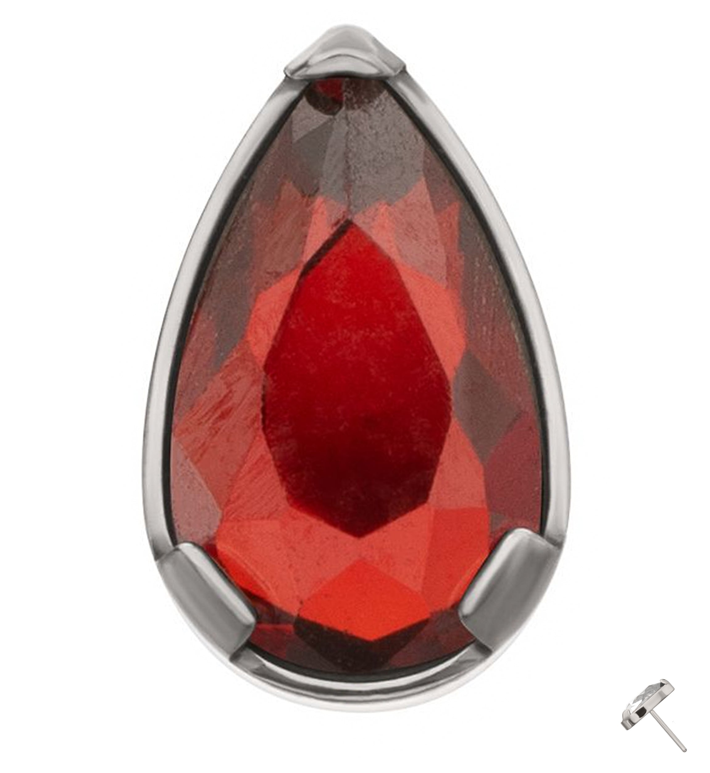 Prong Teardrop Garnet CZ Titanium Threadless Top