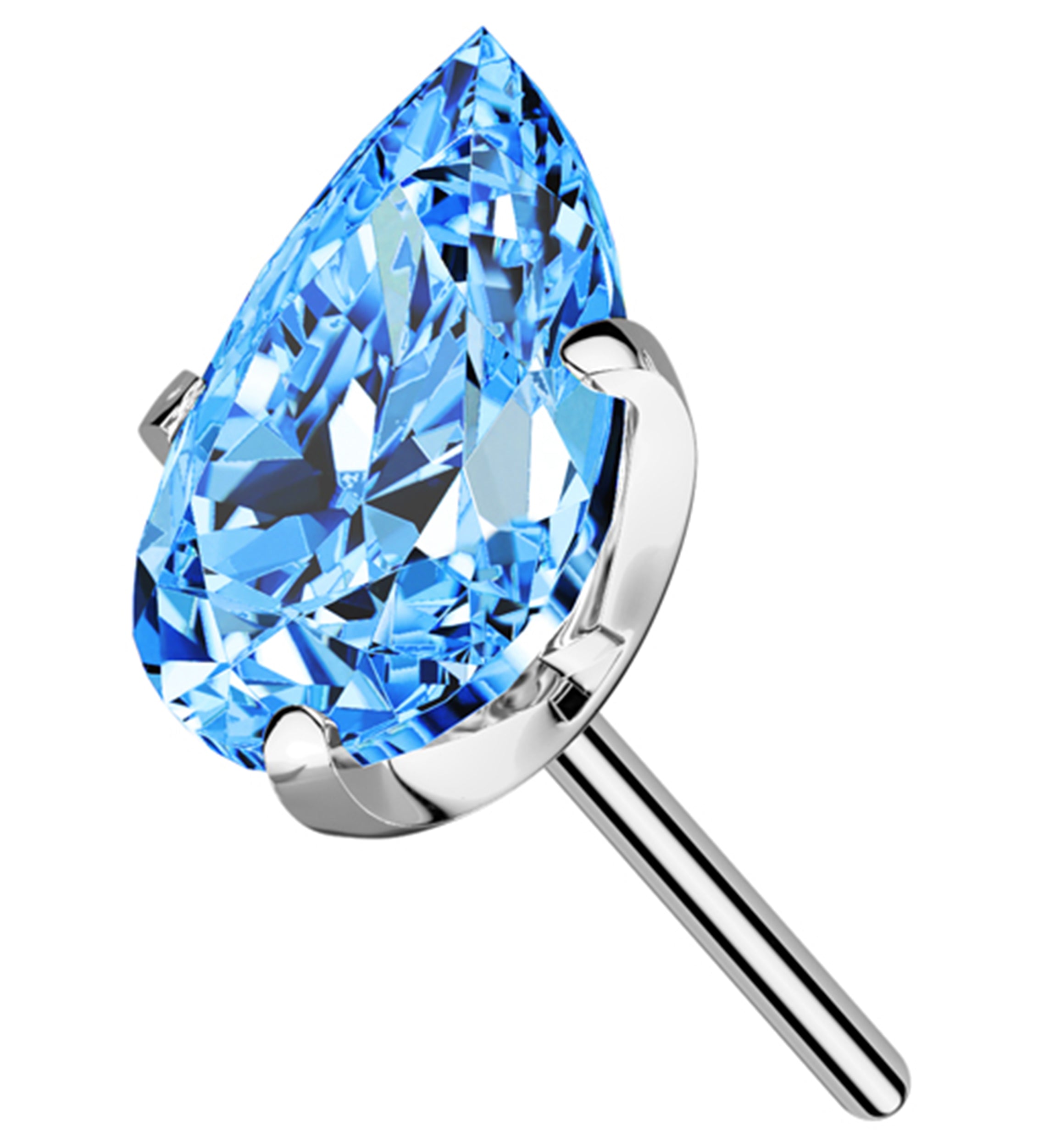 Prong Teardrop Aqua CZ Titanium Threadless Top