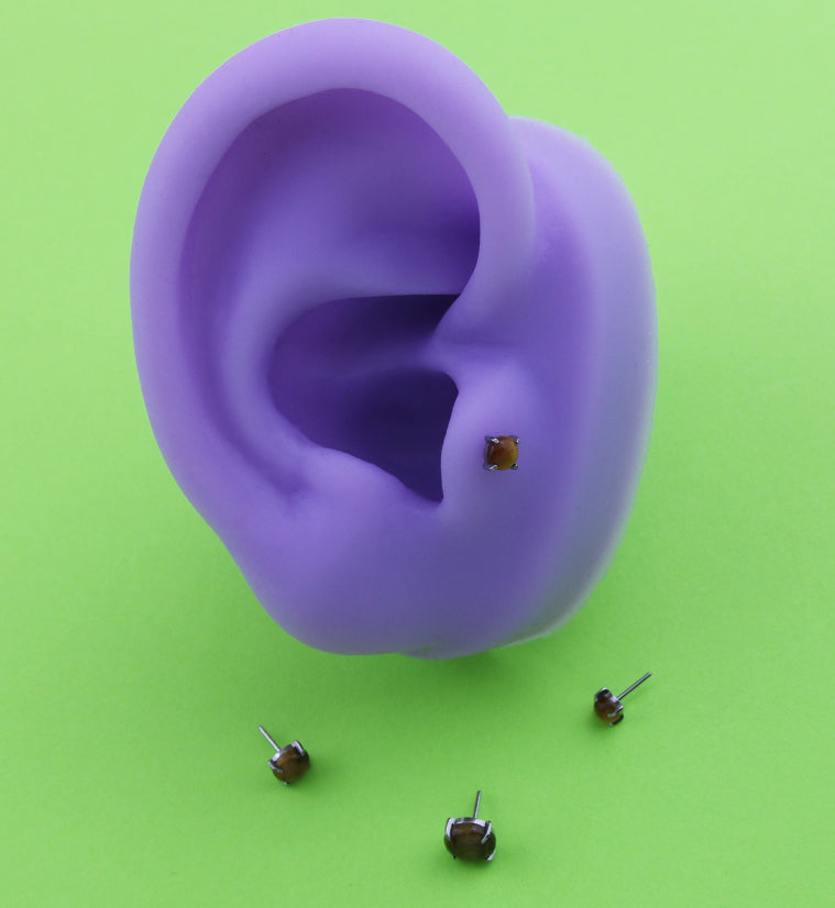 Prong Tiger Eye Stone Titanium Threadless Top