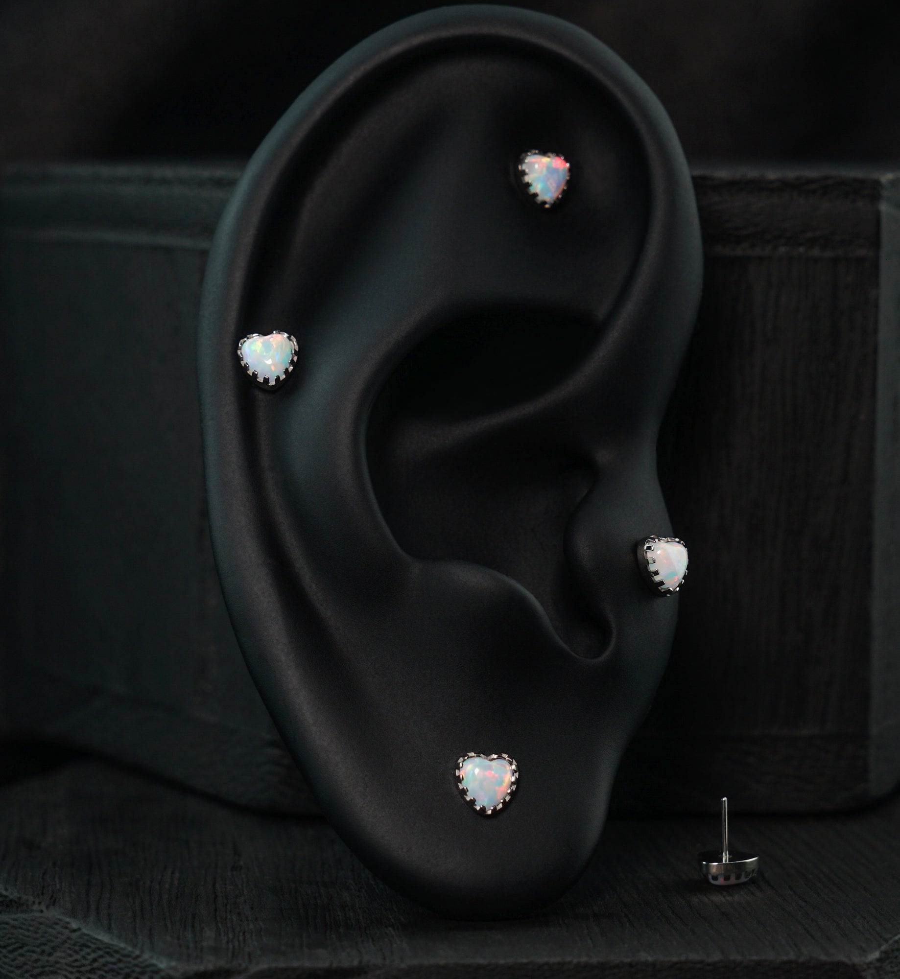 Prong White Opalite Heart Titanium Threadless Top