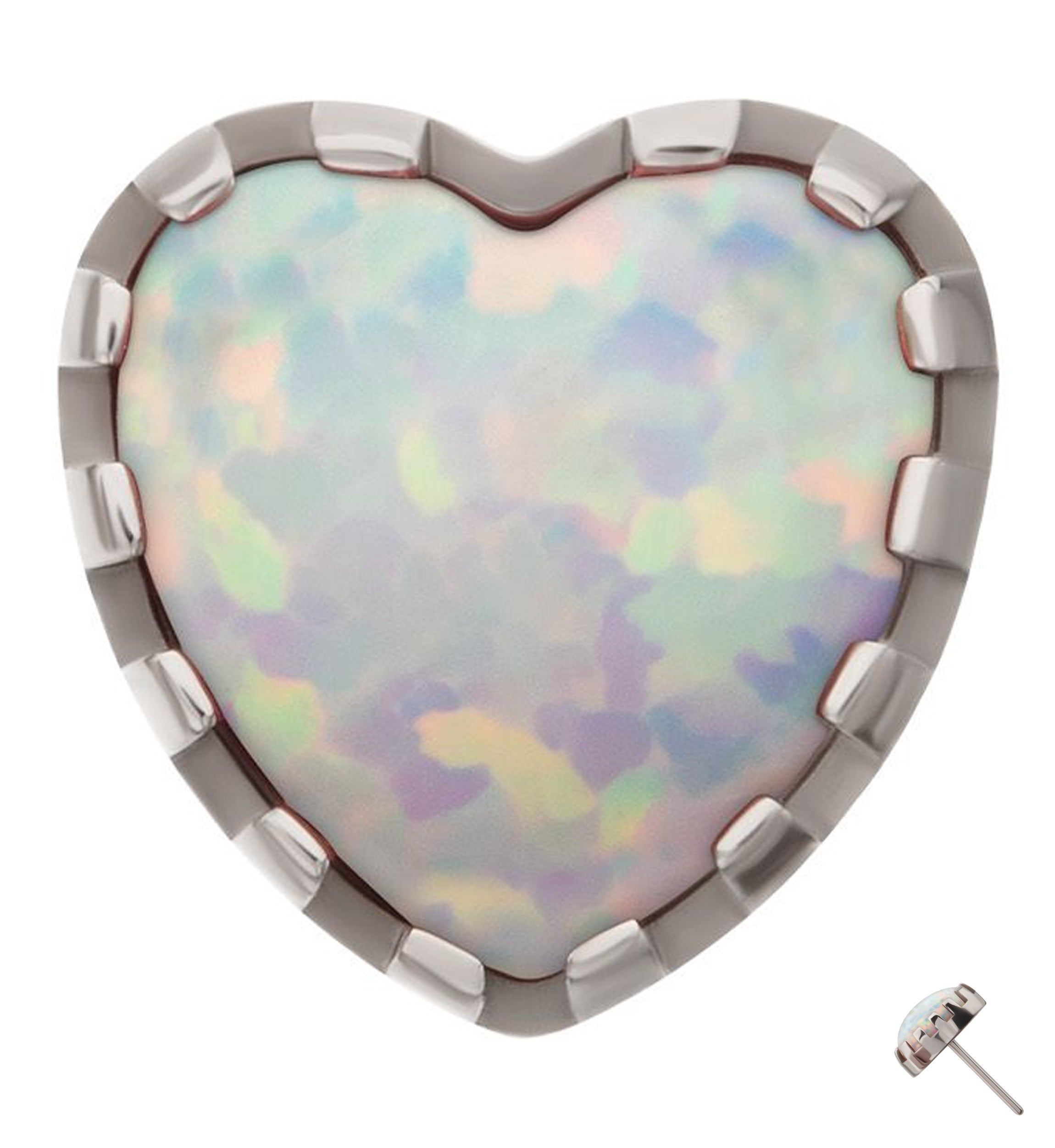 Prong White Opalite Heart Titanium Threadless Top