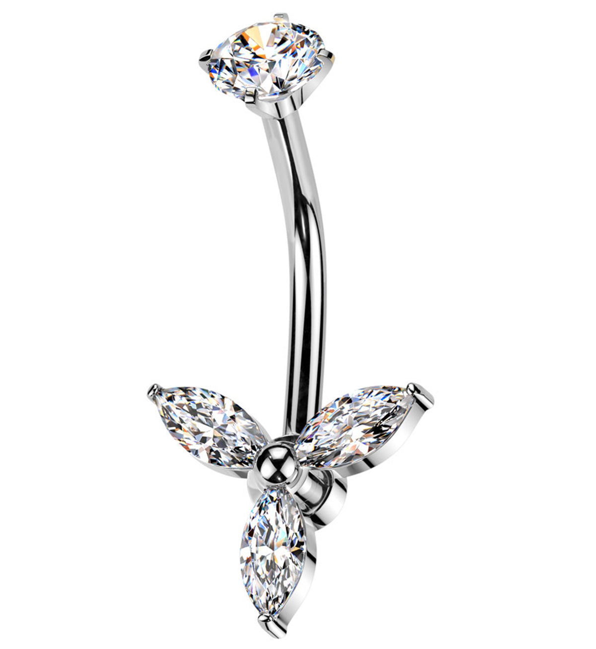 Propeller Clear CZ Internally Threaded Stainless Steel Belly Button Ri