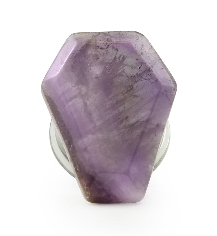 Amethyst Stone Coffin Double Flare Glass Plugs / Gauges