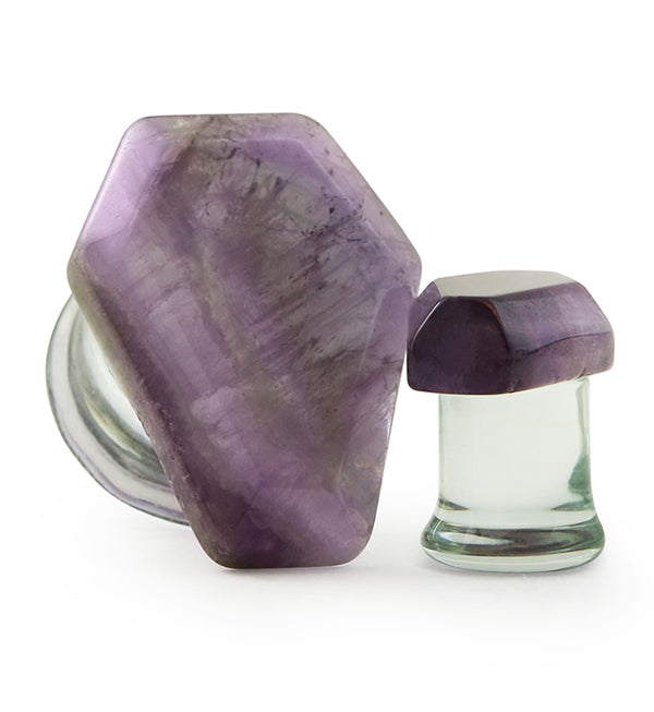 Amethyst Stone Coffin Double Flare Glass Plugs / Gauges