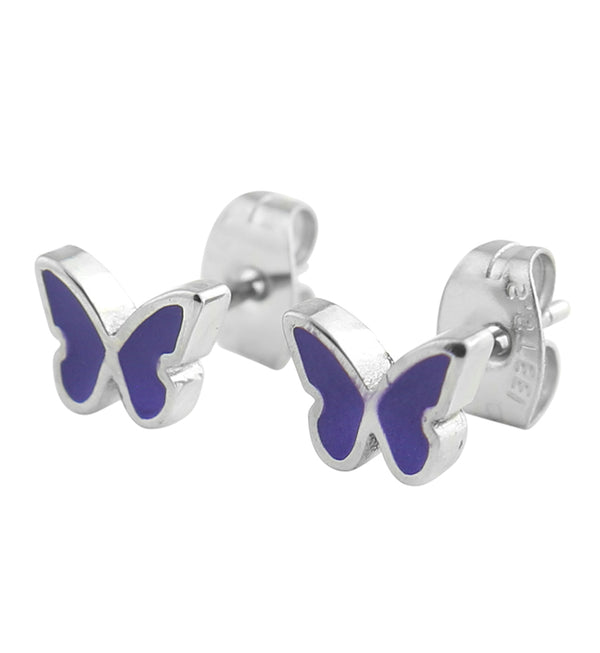 Purple Butterfly Stainless Steel Stud Earrings