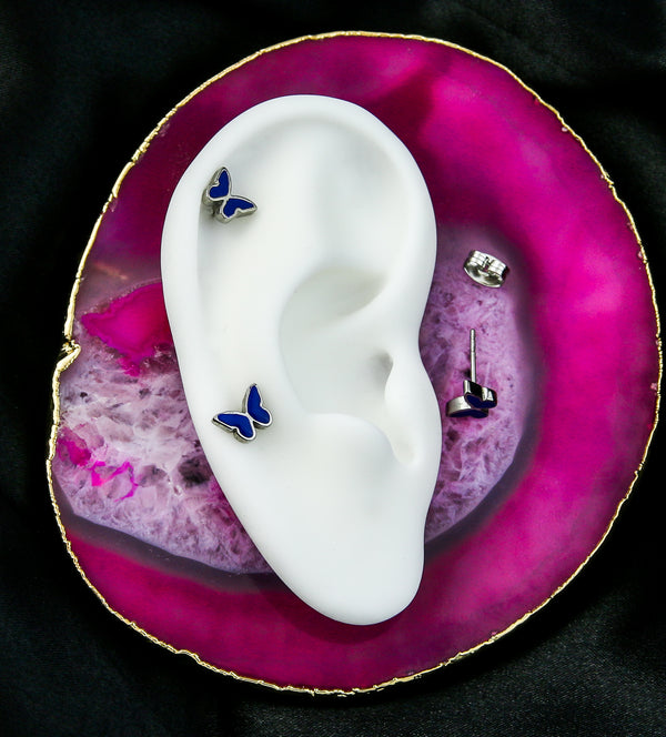 Purple Butterfly Stainless Steel Stud Earrings