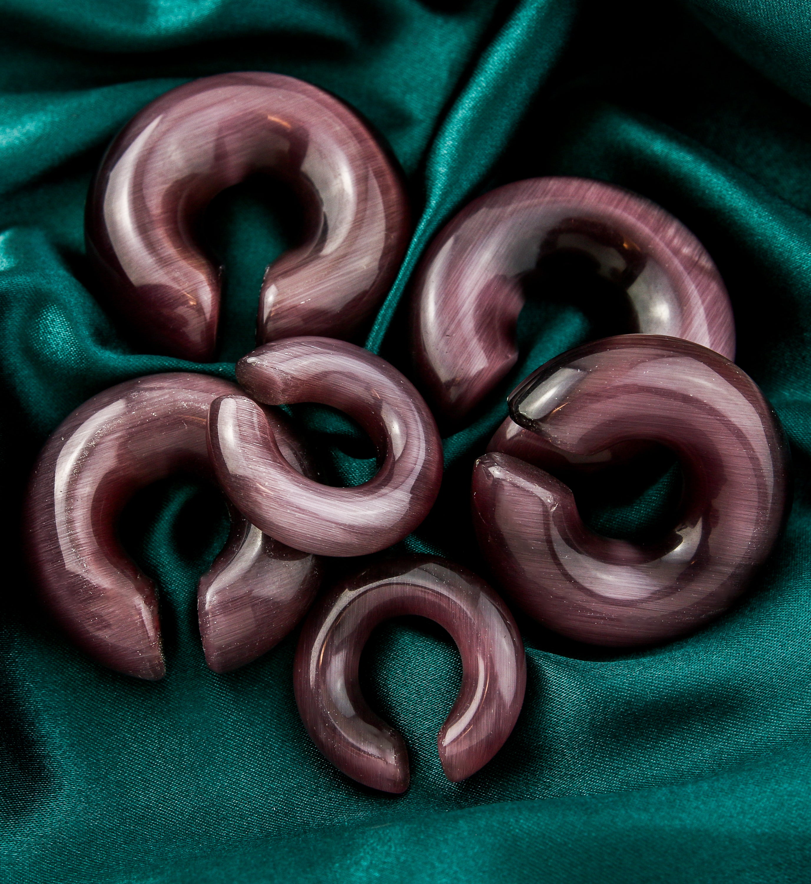 Purple Cat's Eye Stone Hoop Plugs