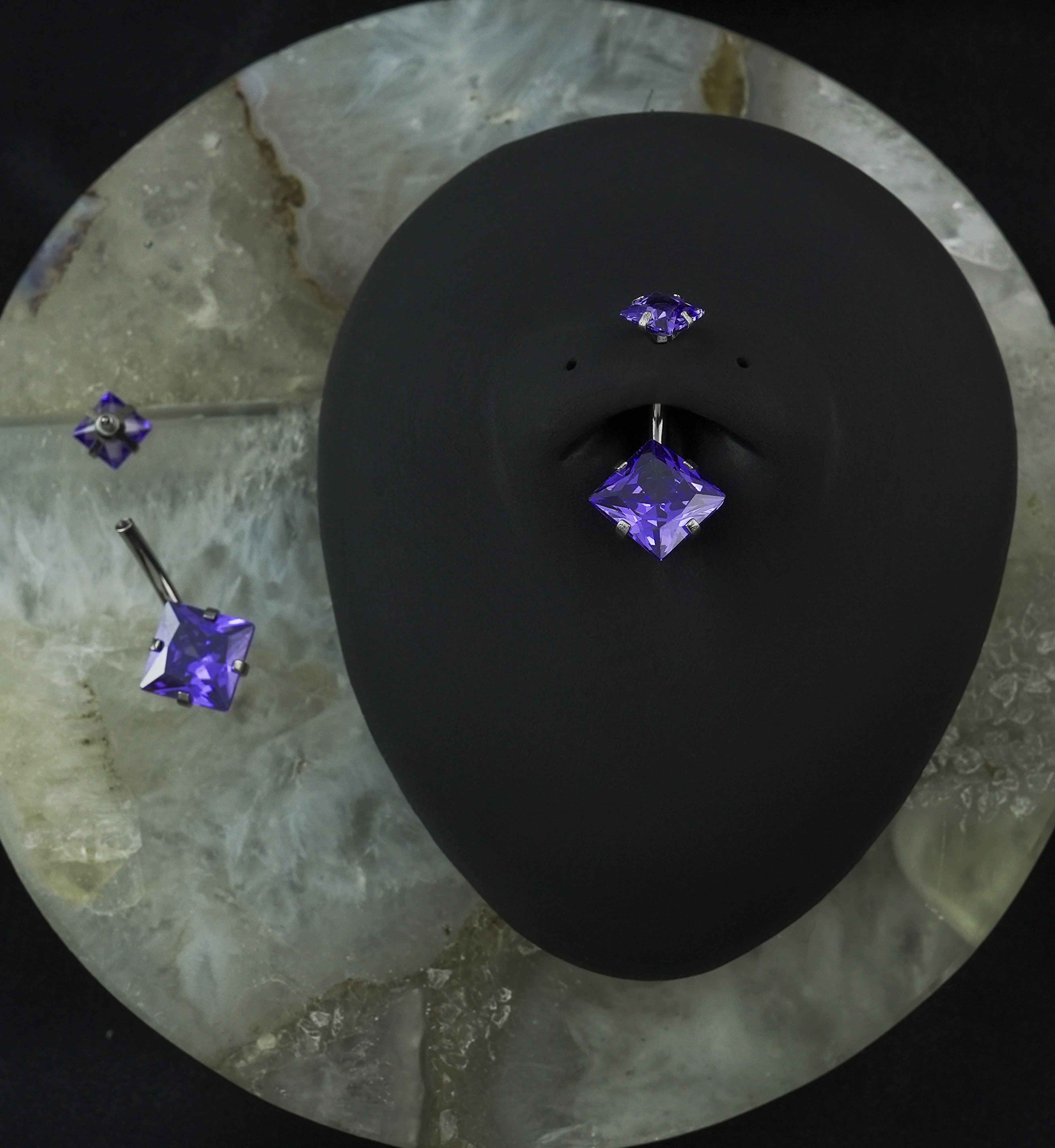 Purple CZ Square Internally Threaded Belly Button Ring