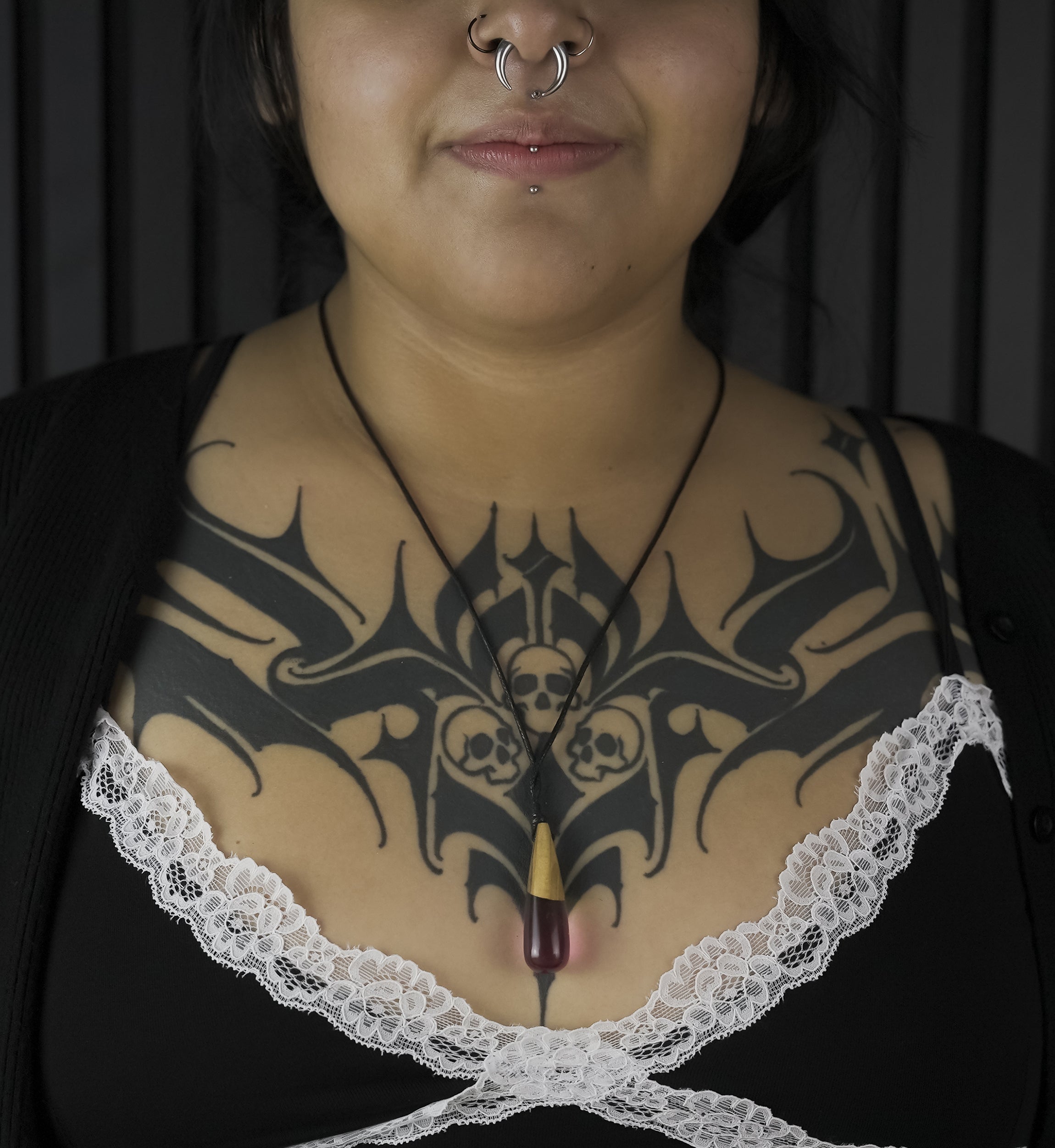 Purple Drop Olive Wood Pendant Necklace