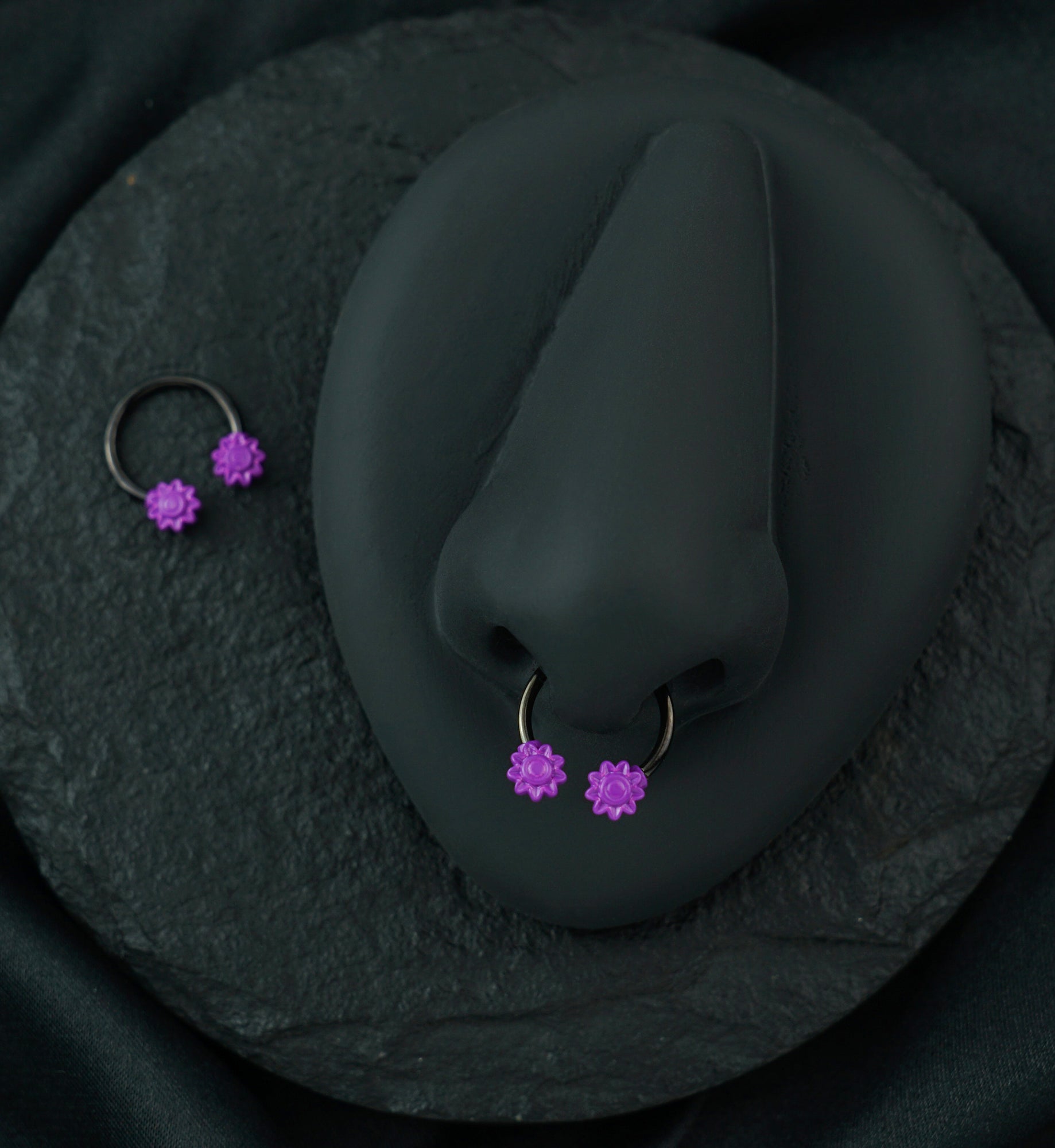 Purple Flower Black PVD Stainless Steel Circular Barbell