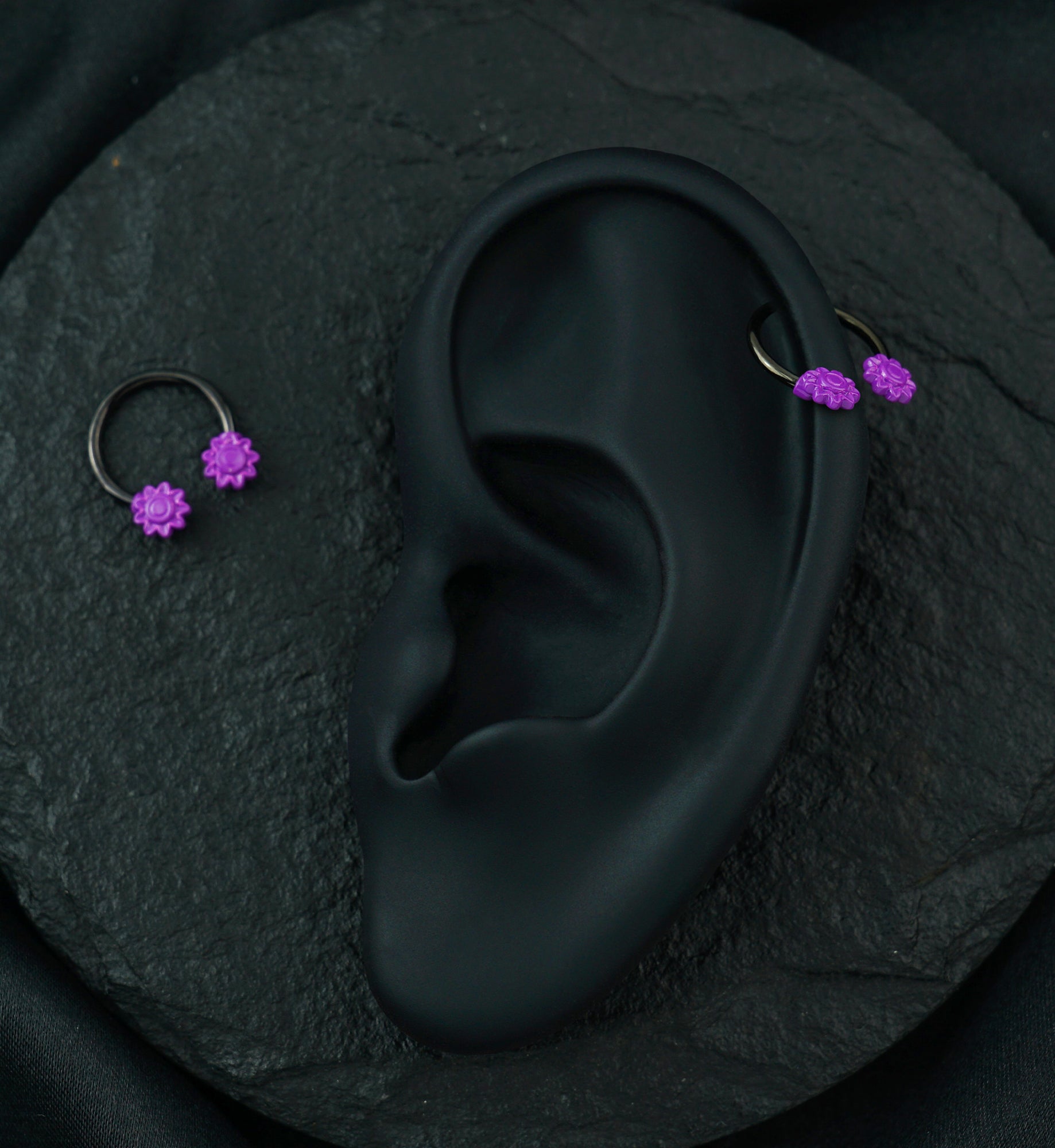 Purple Flower Black PVD Stainless Steel Circular Barbell