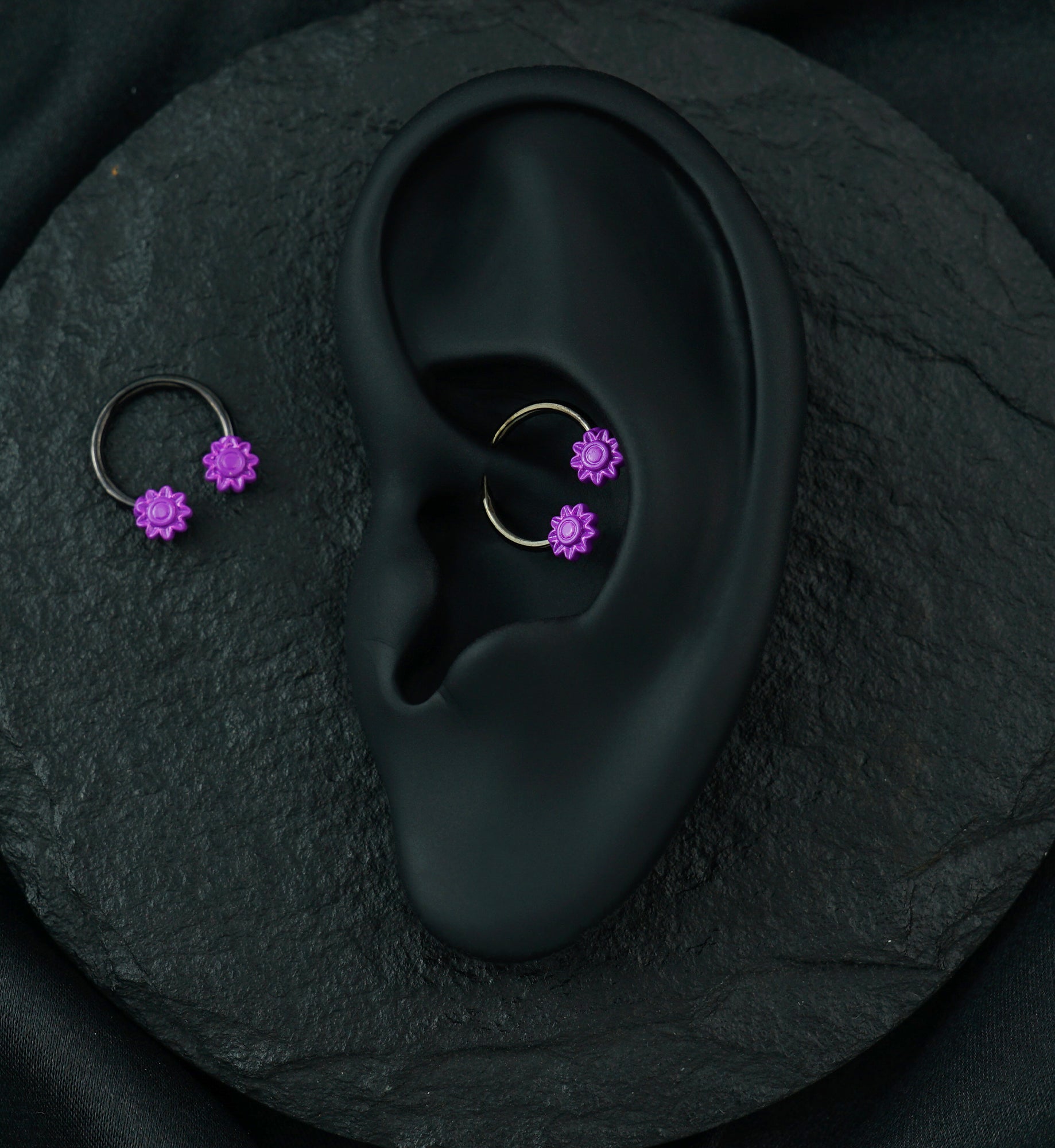 Purple Flower Black PVD Stainless Steel Circular Barbell