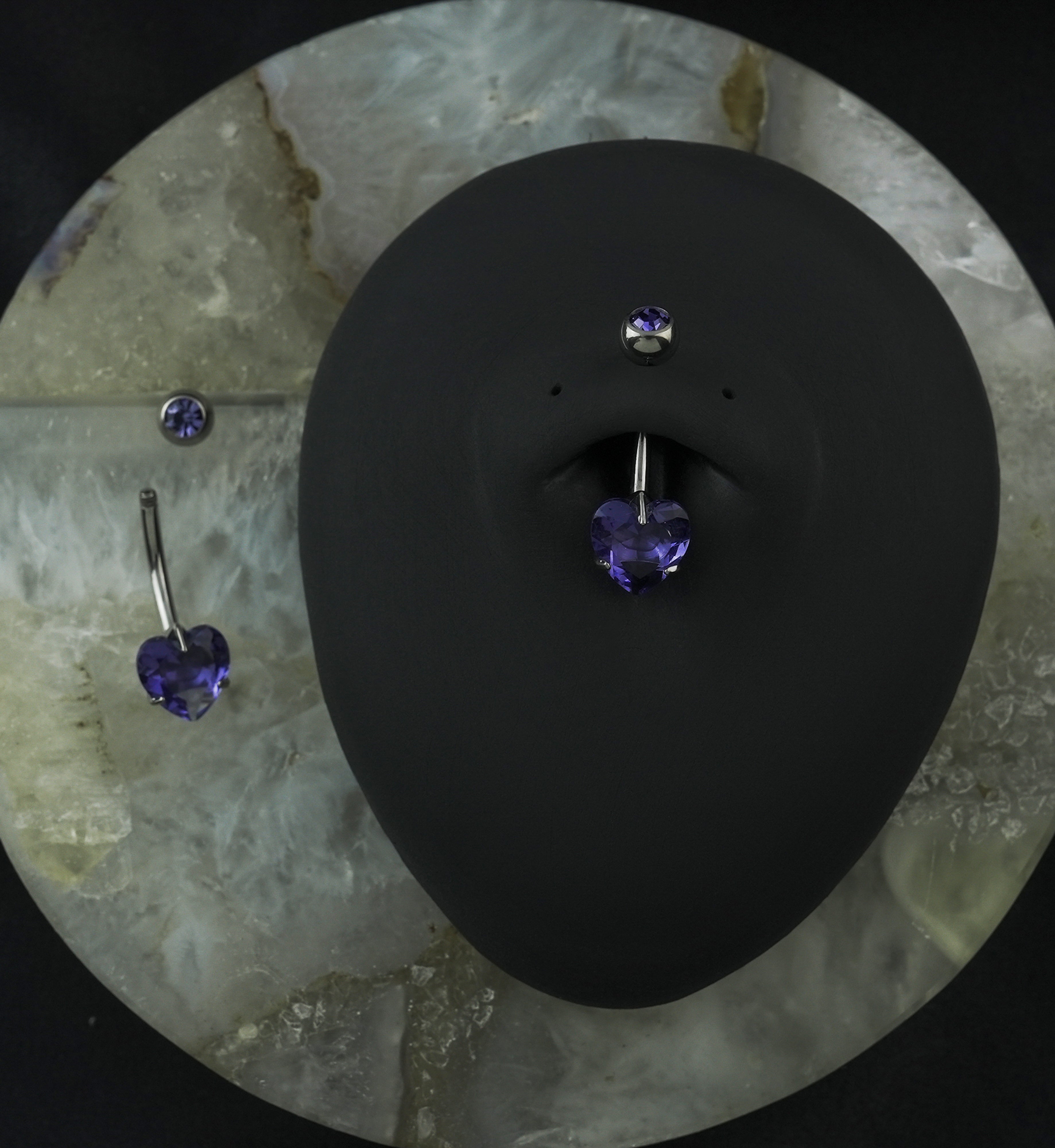 Purple Heart CZ Titanium Belly Button Ring